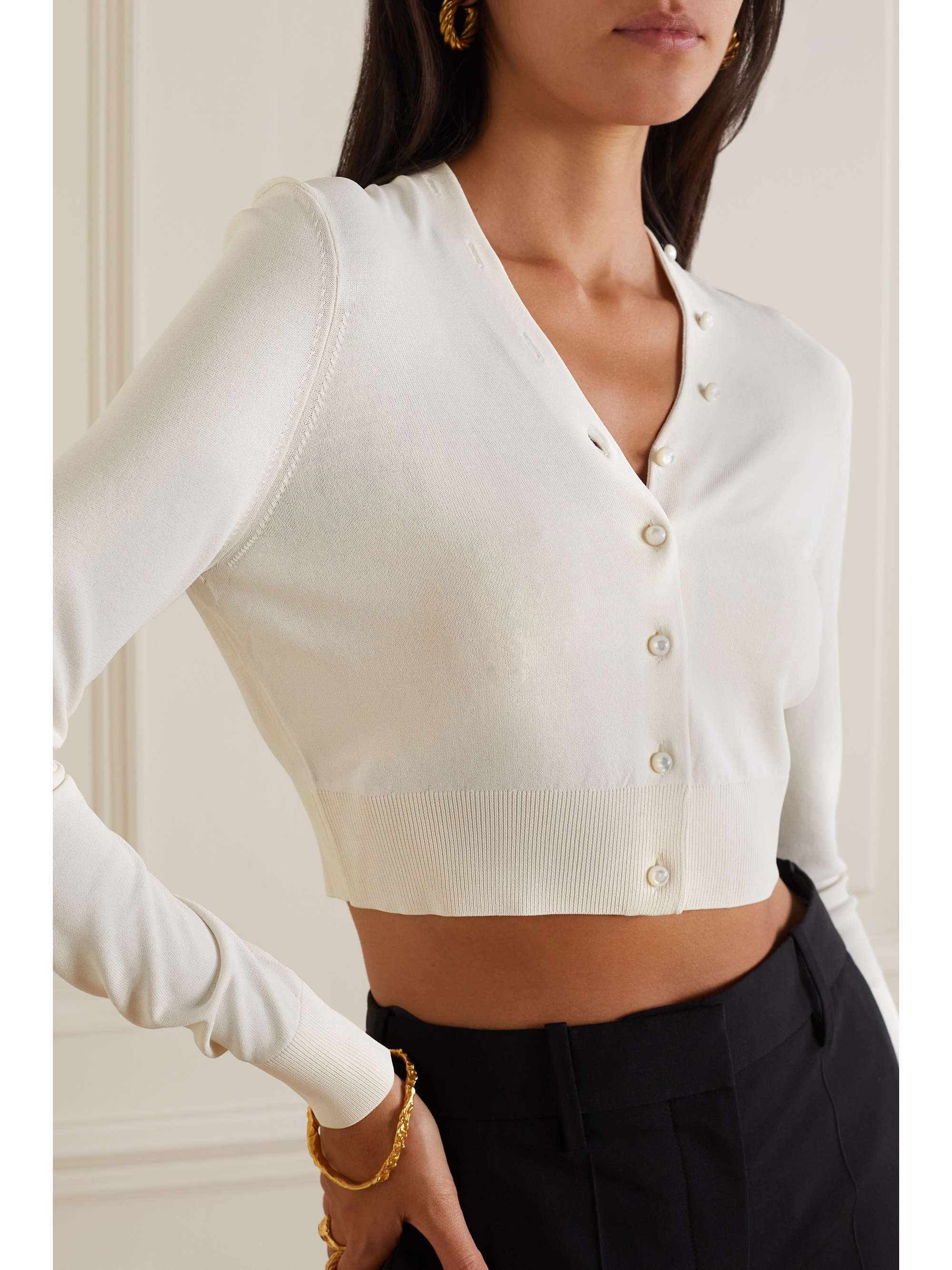 White Cropped knitted cardigan | LOEWE 