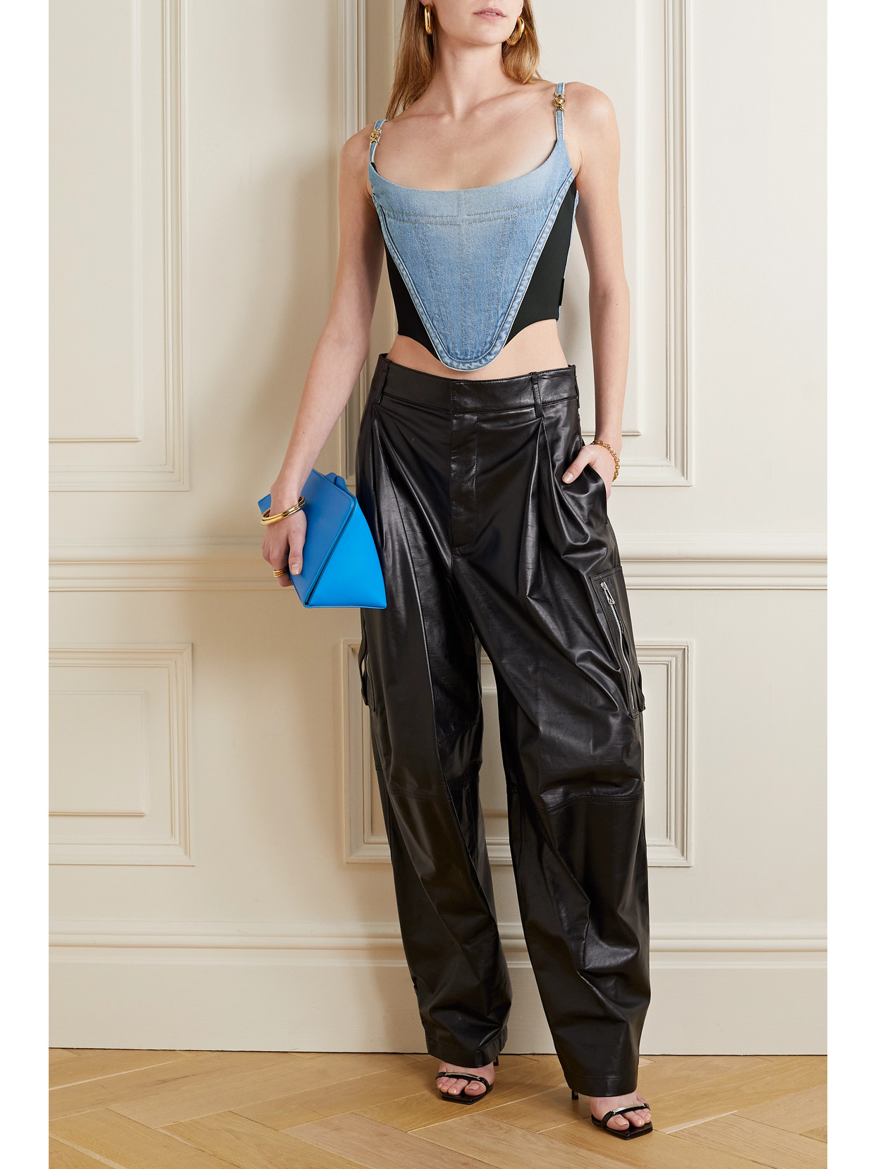 VERSACE Cropped embellished satin bustier top