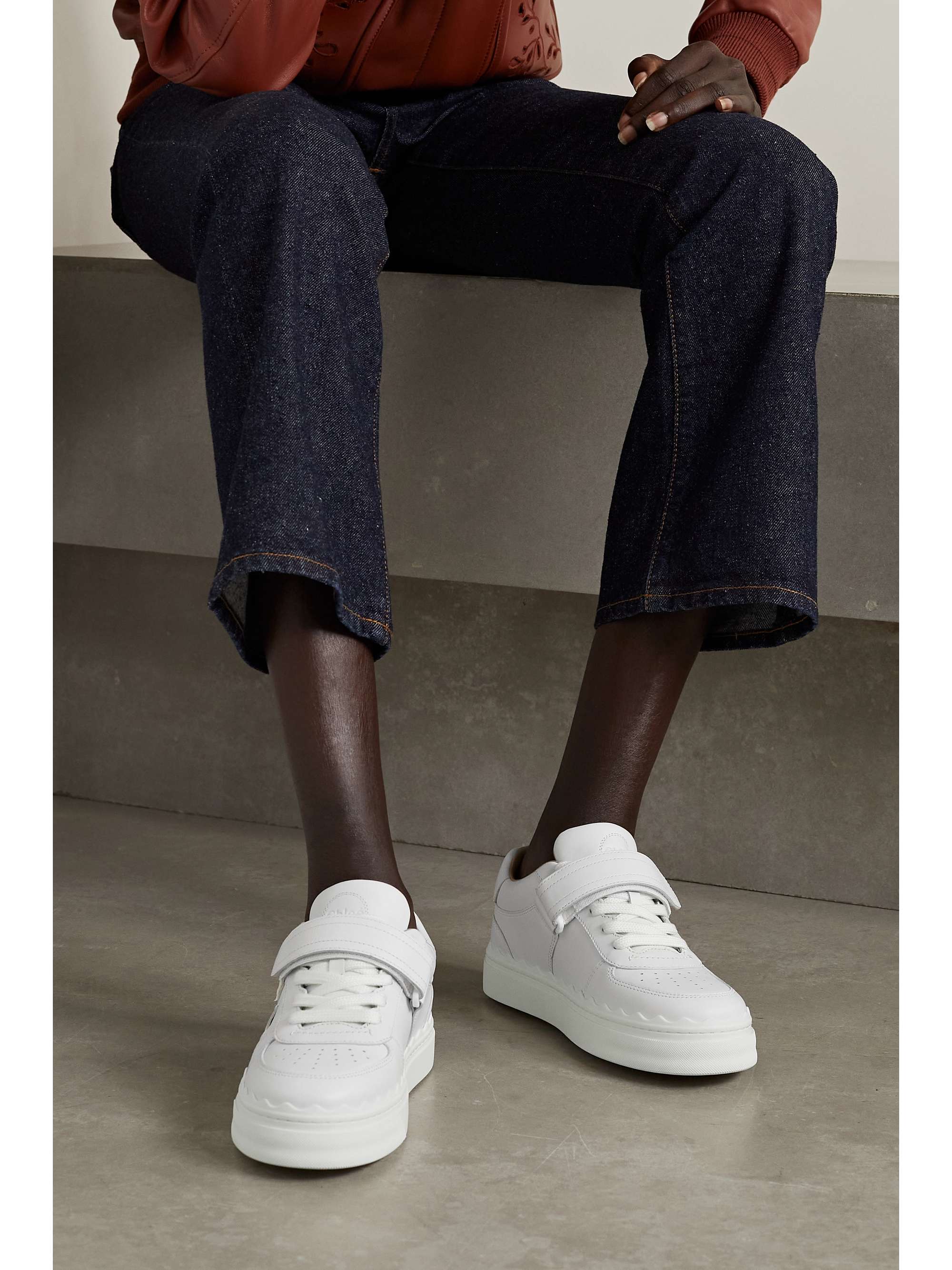 White Lauren scalloped leather sneakers | CHLOÉ | NET-A-PORTER