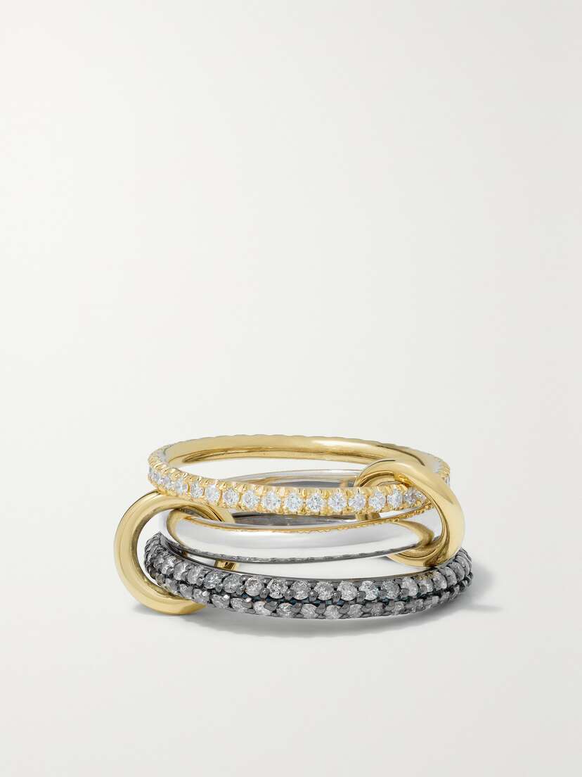Spinelli Kilcollin Scorpio Set Of Three 1-karat Blackened, Yellow Gold And Sterling Silver Diamond Rings