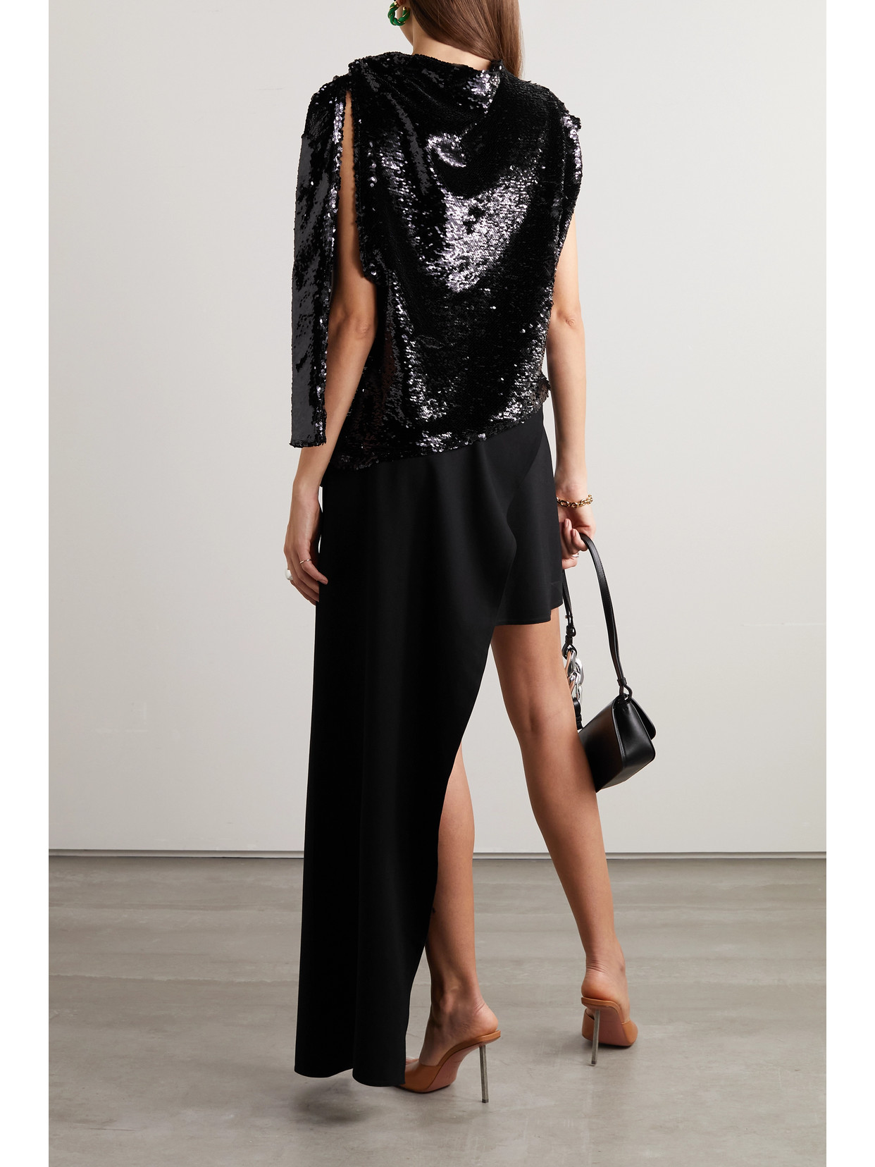 Jw Anderson Asymmetric Sequinned Mini Dress In Black