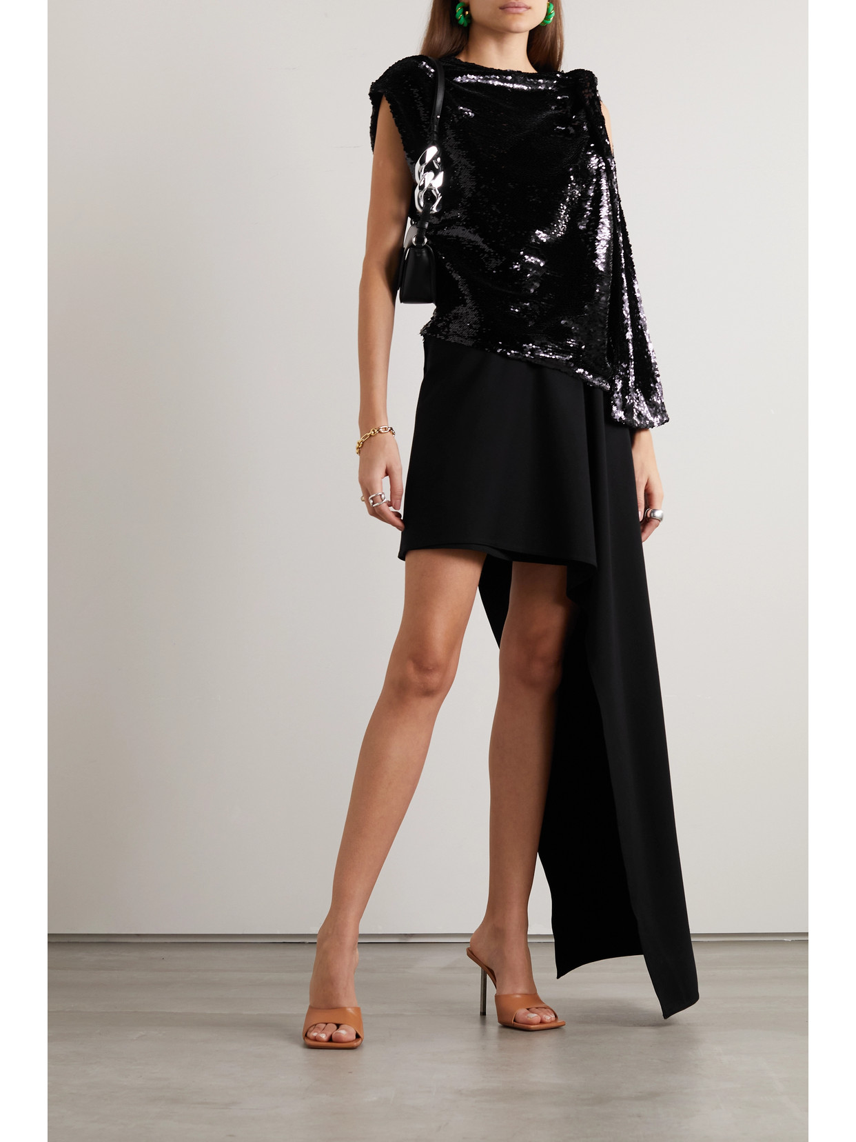 Jw Anderson Asymmetric Sequinned Mini Dress In Black