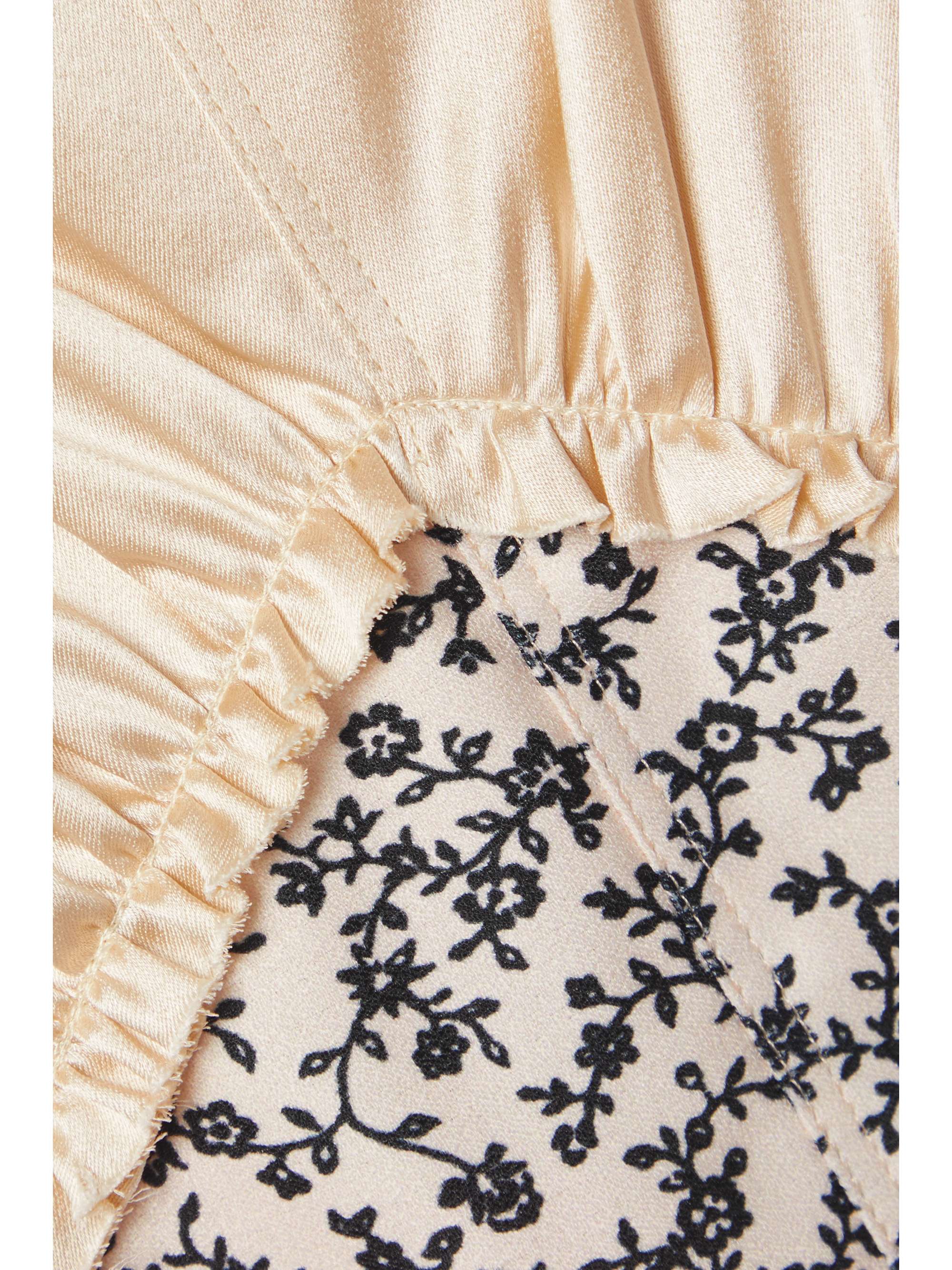 COMMISSION Cavalier lace-trimmed paneled silk-satin and floral-print crepe midi dress