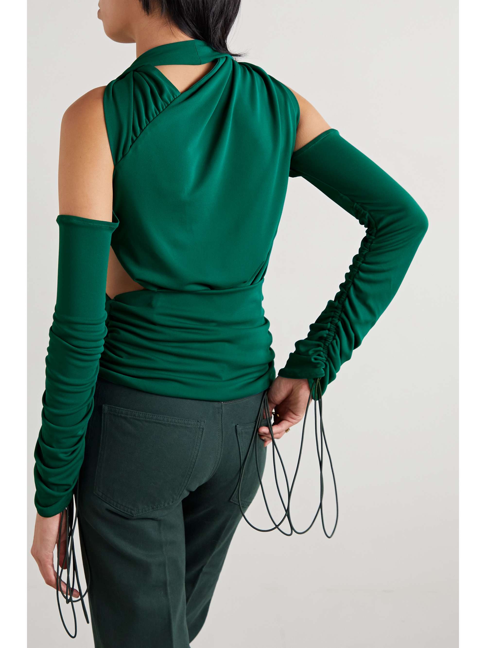 MAXIMILIAN Donna cutout draped stretch-jersey top