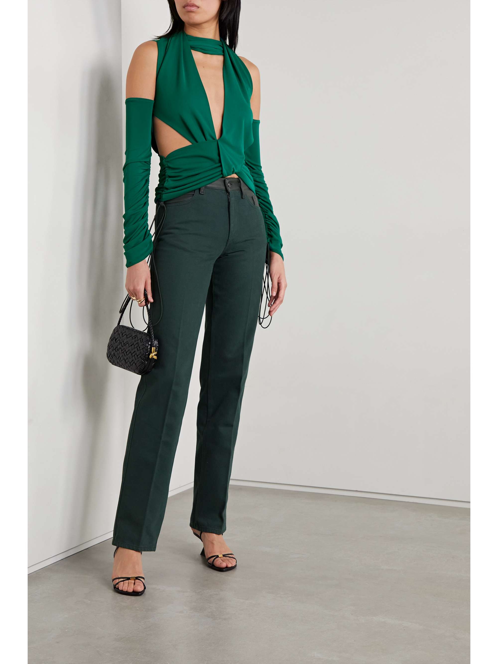 MAXIMILIAN Donna cutout draped stretch-jersey top