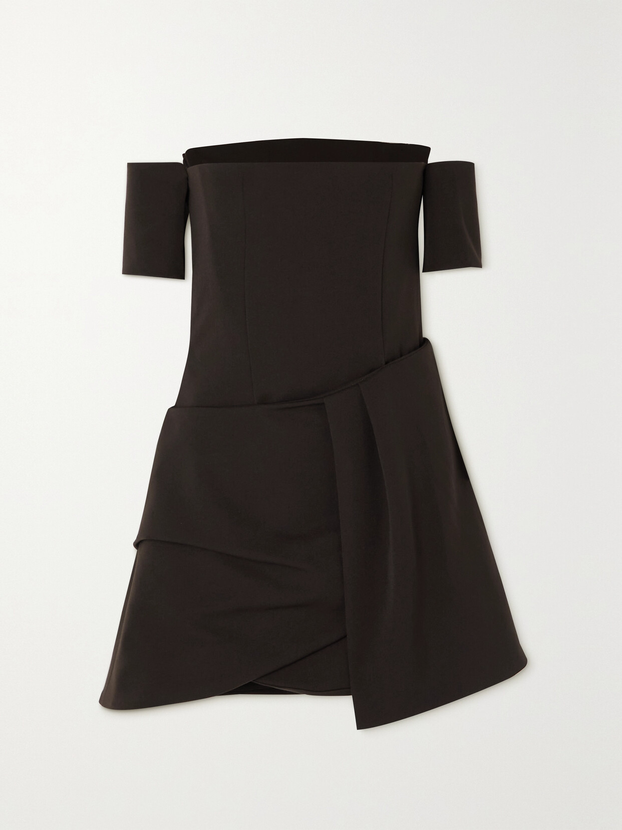 Maximilian Skarla Off-the-shoulder Layered Woven Mini Dress In Brown
