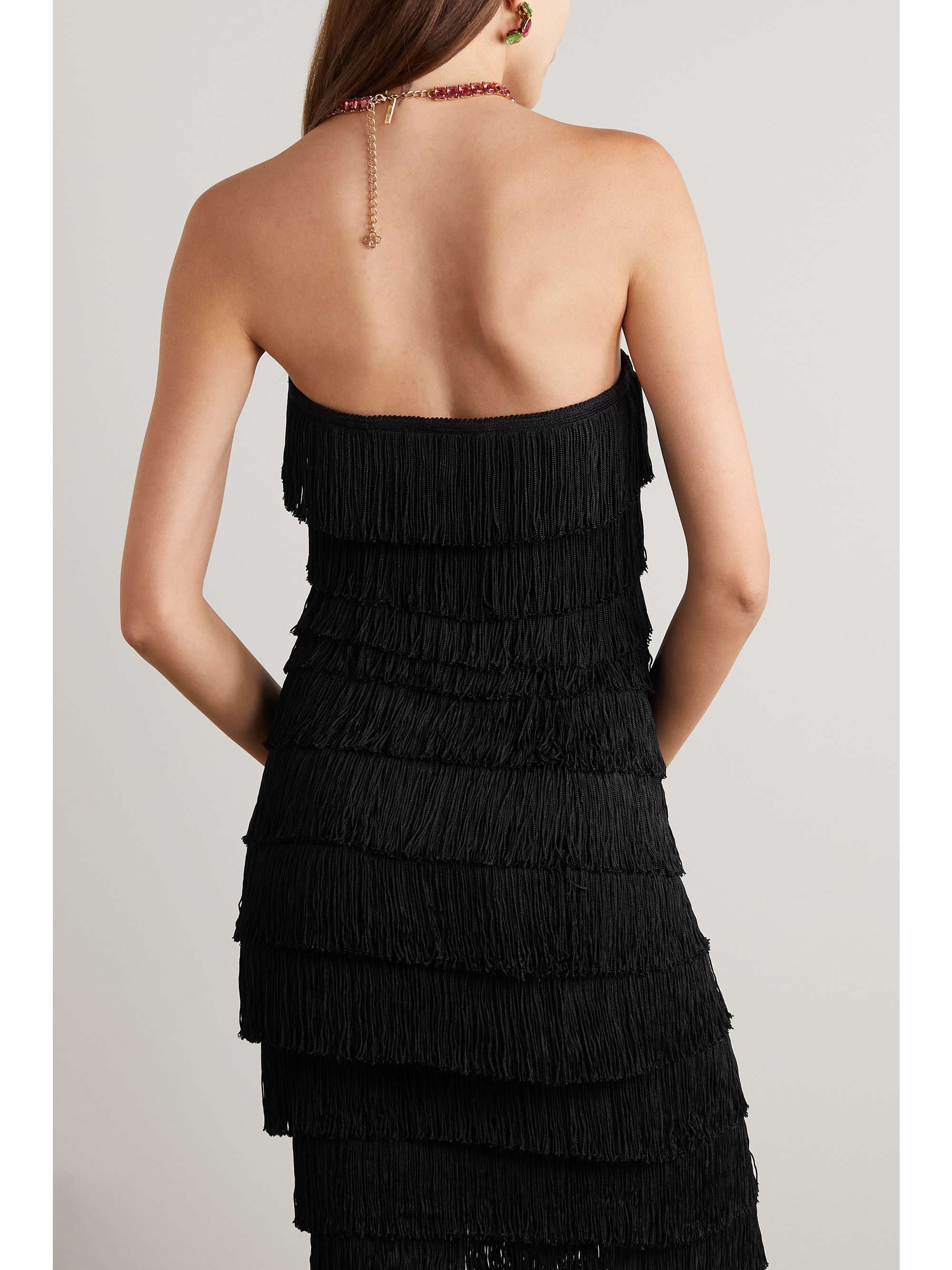 NORMA KAMALI Strapless fringed stretch-jersey mini dress