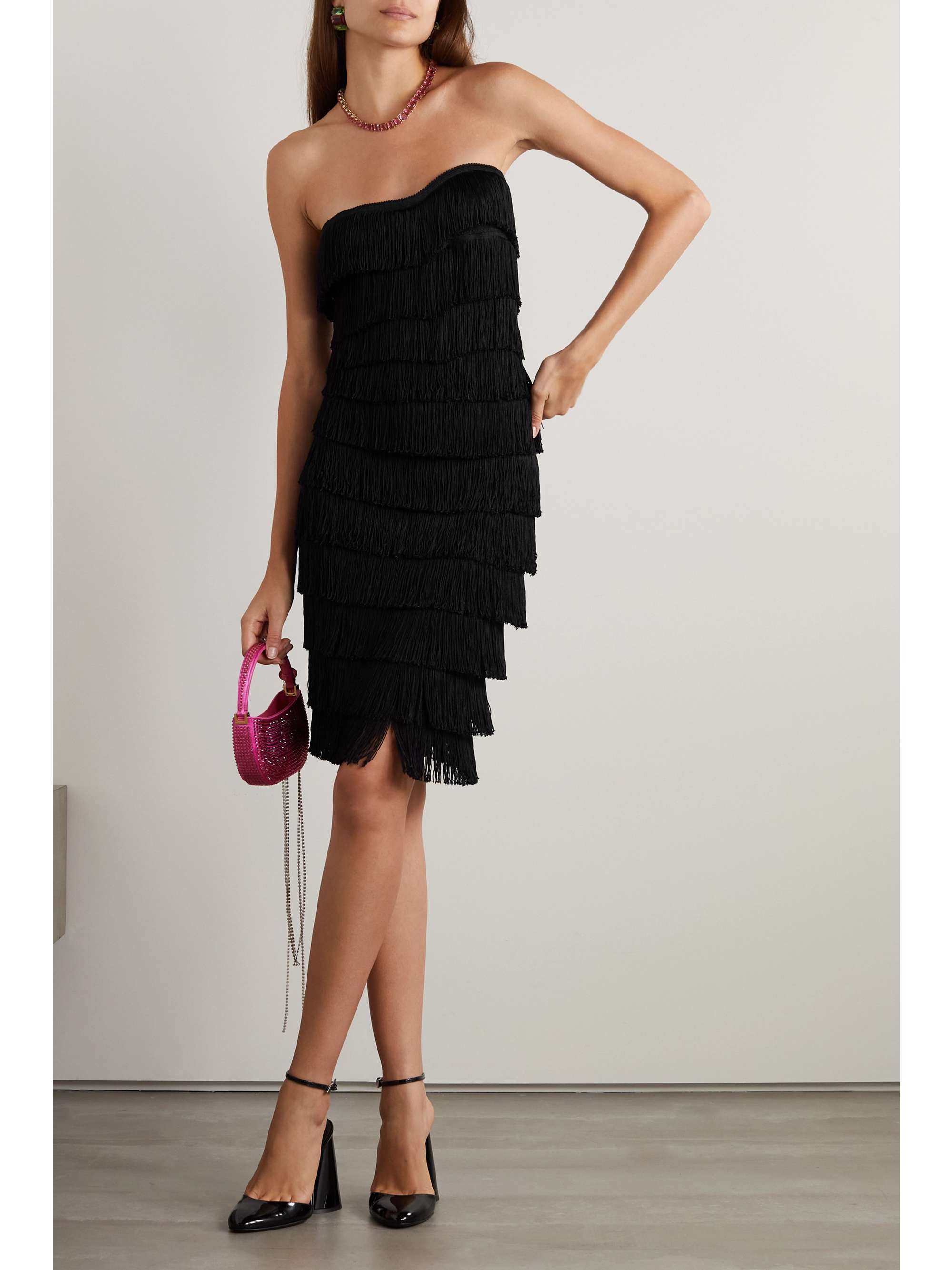 NORMA KAMALI Strapless fringed stretch-jersey mini dress