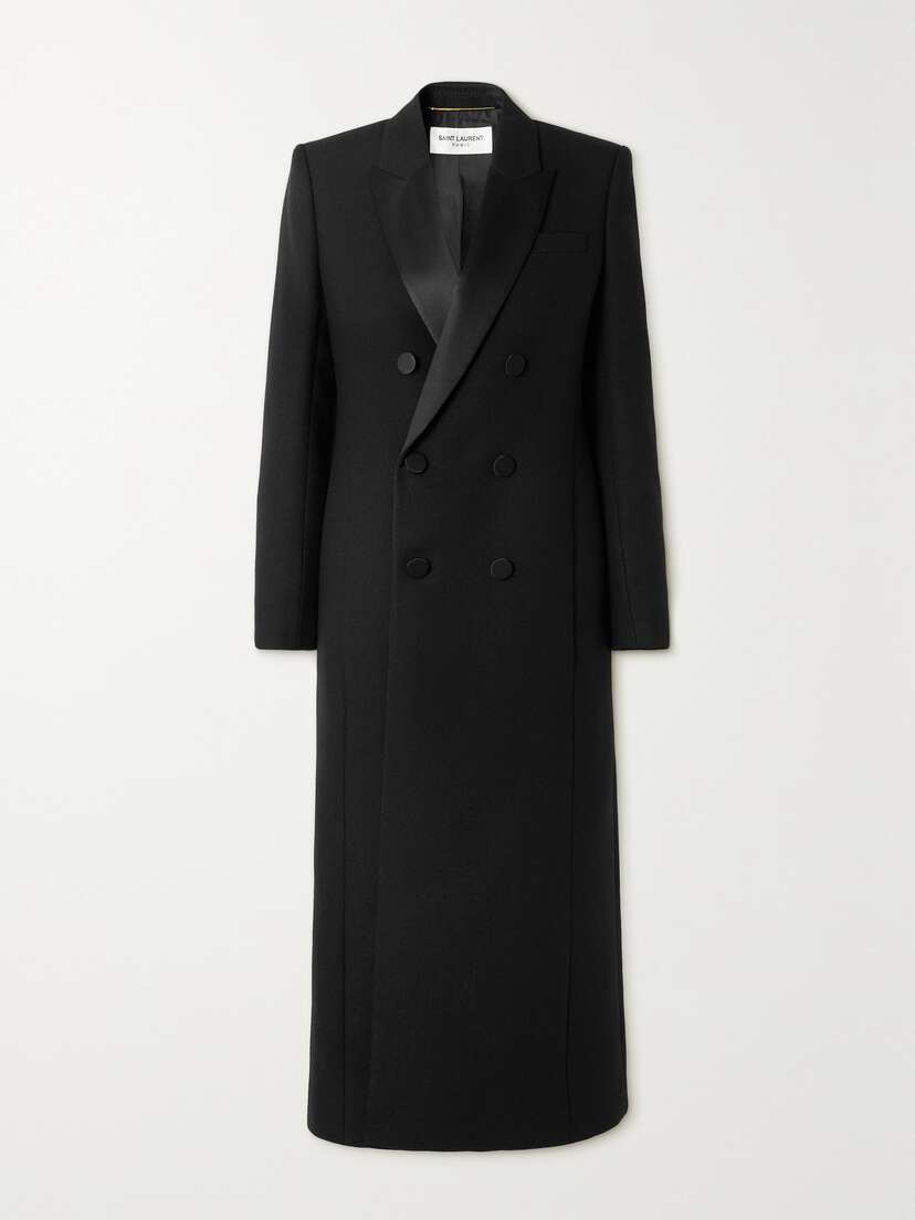 Saint Laurent Double-breasted Silk-trimmed Wool Coat