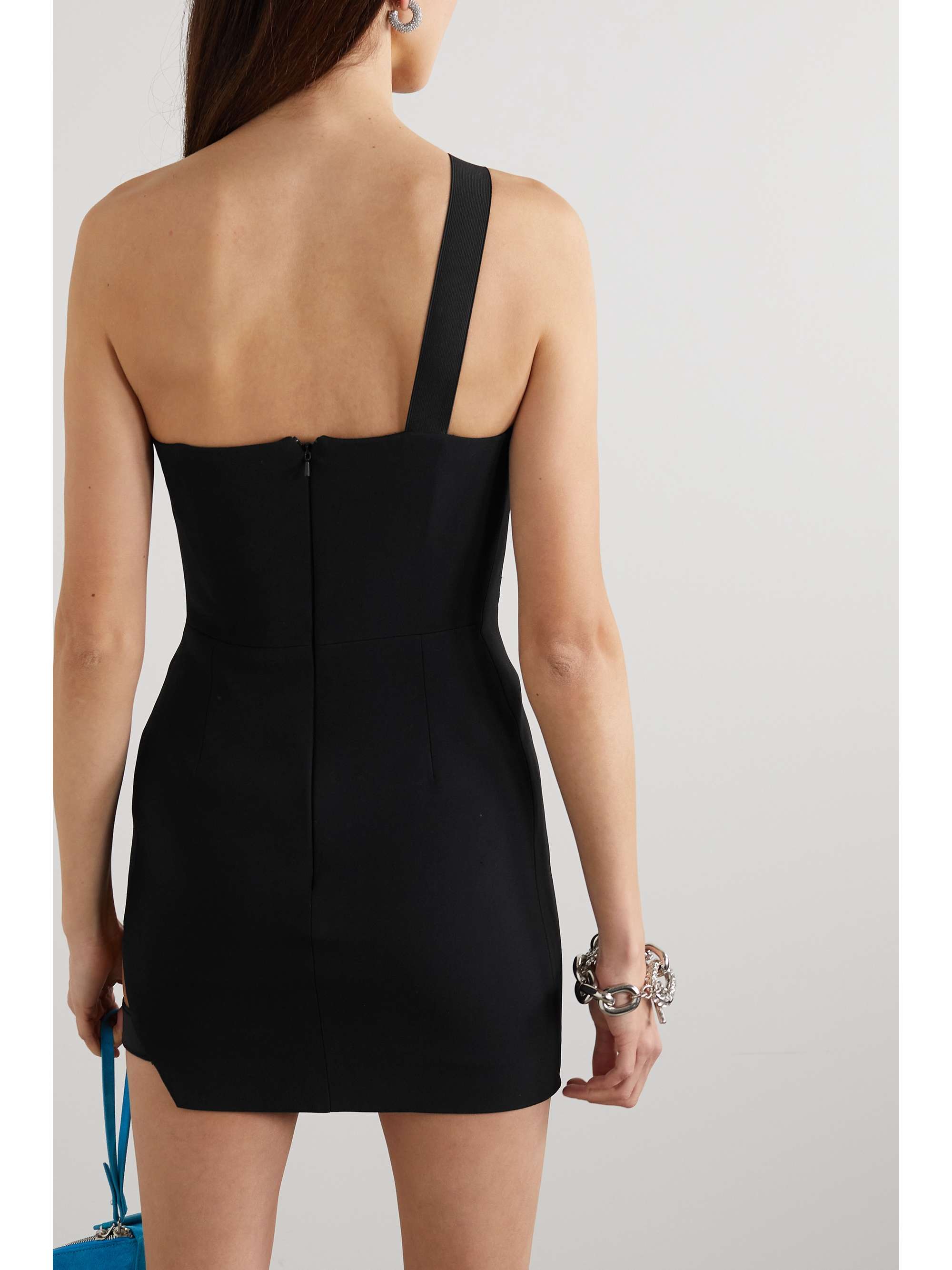 DAVID KOMA One-shoulder buckle-detailed crepe mini dress