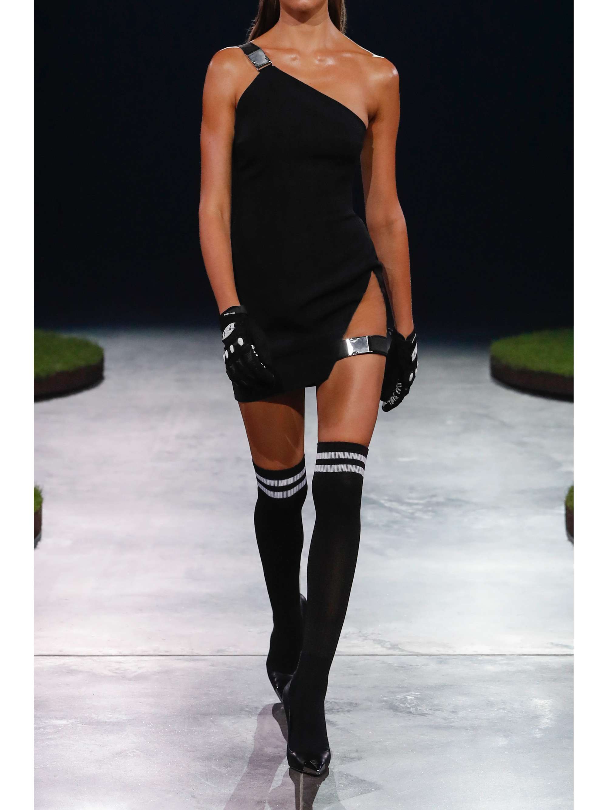DAVID KOMA One-shoulder buckle-detailed crepe mini dress