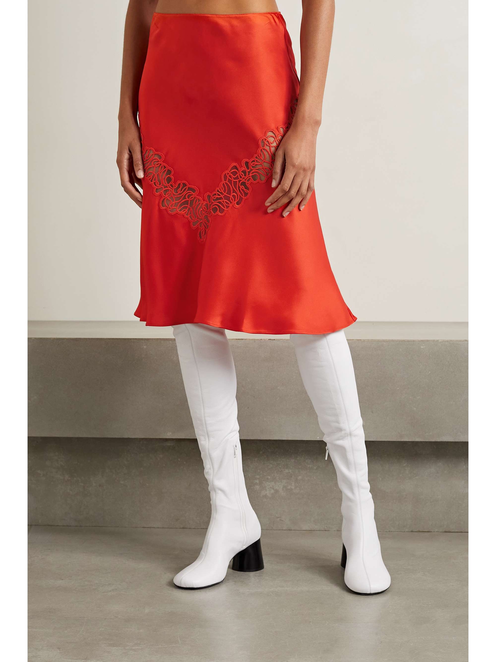 STELLA MCCARTNEY Embroidered tulle-trimmed satin skirt