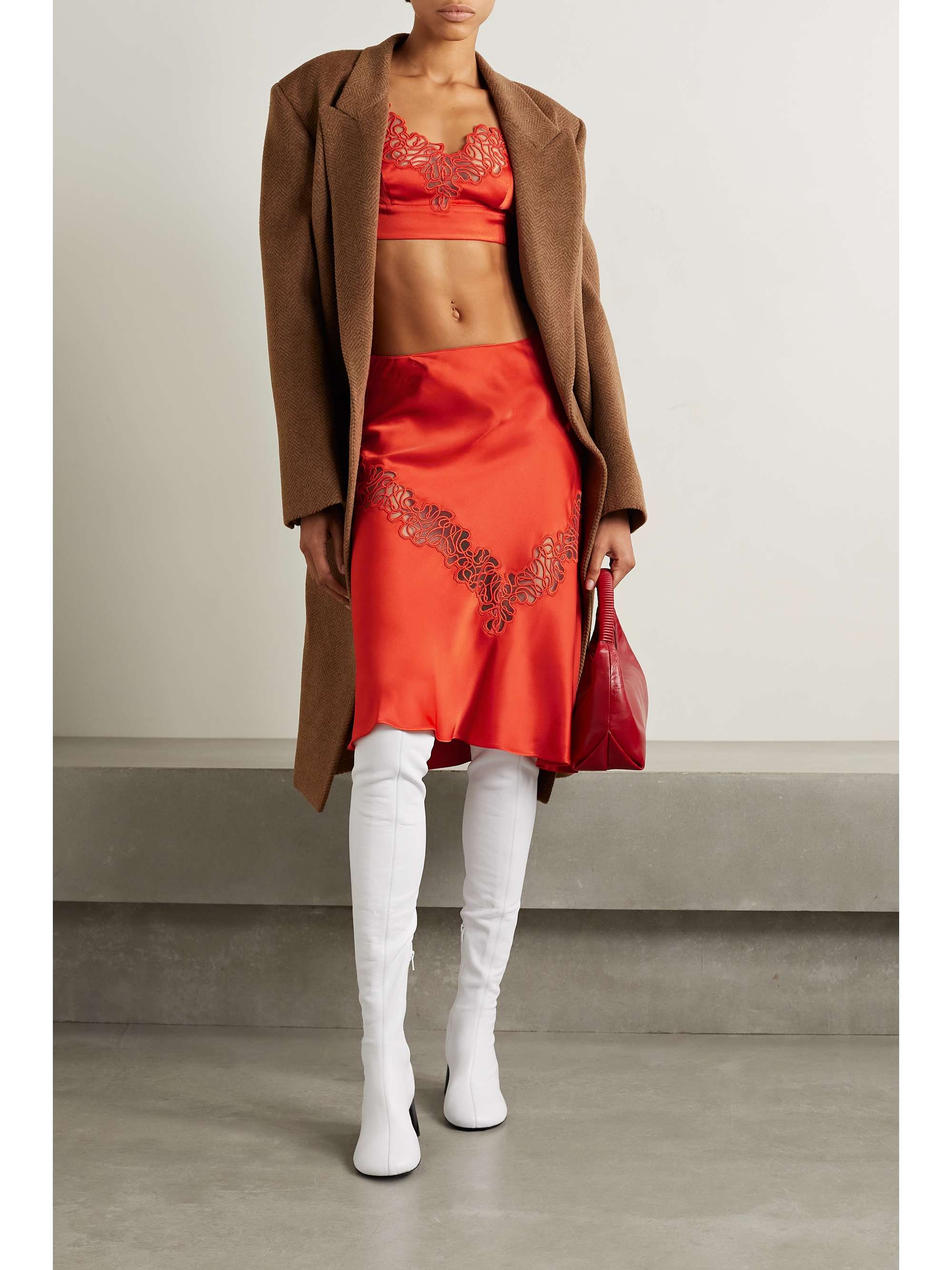 STELLA MCCARTNEY Embroidered tulle-trimmed satin skirt