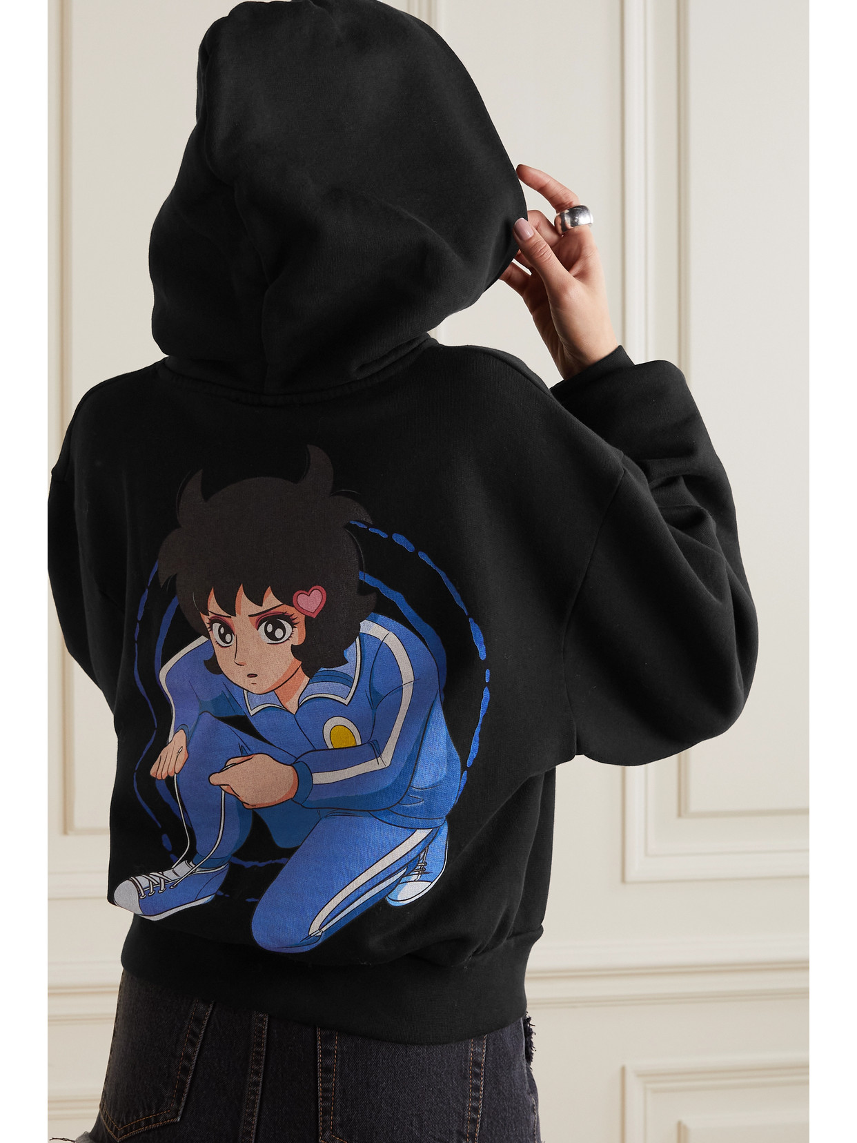 JW ANDERSON + RUN HANY CROPPED PRINTED COTTON-JERSEY HOODIE