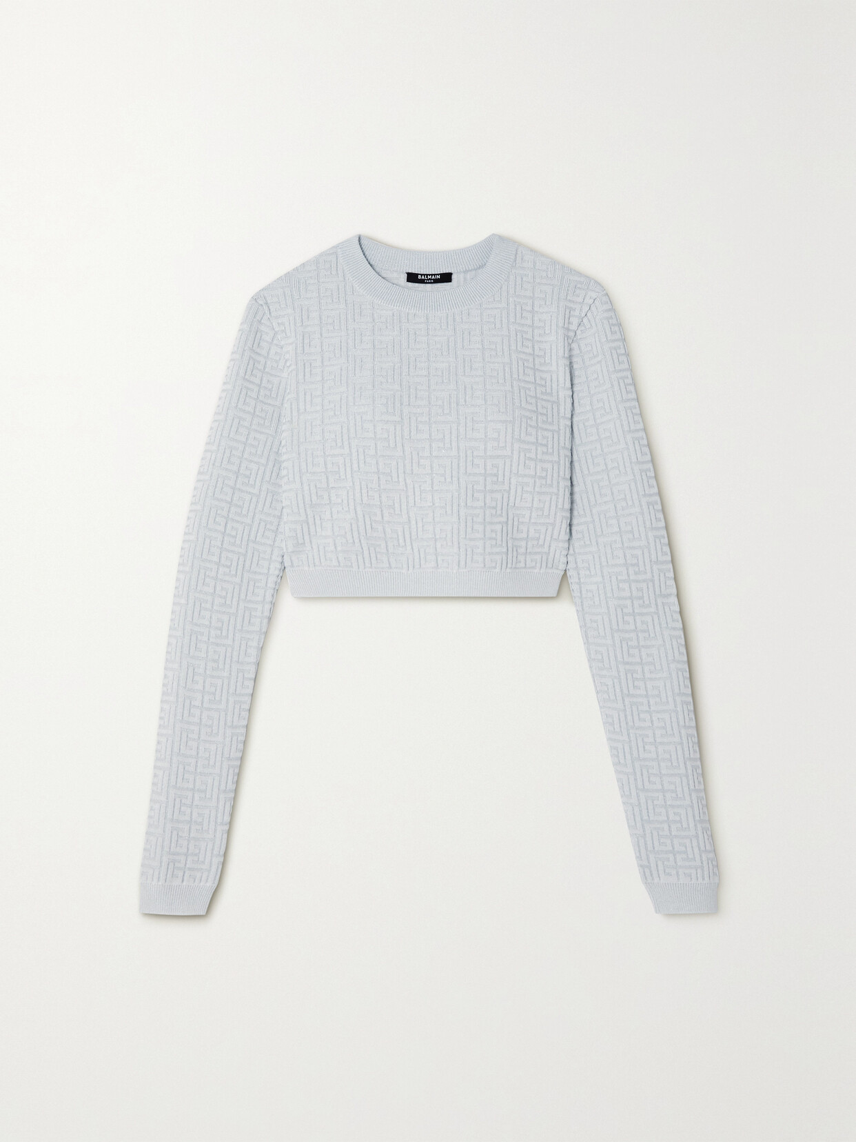 Balmain Cropped Stretch Jacquard-knit Top - Blue