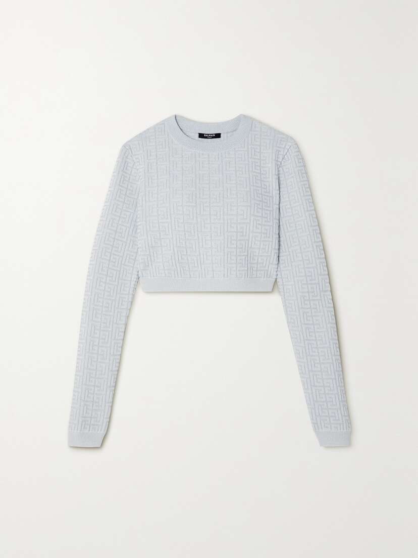 Balmain Cropped Stretch Jacquard-knit Top