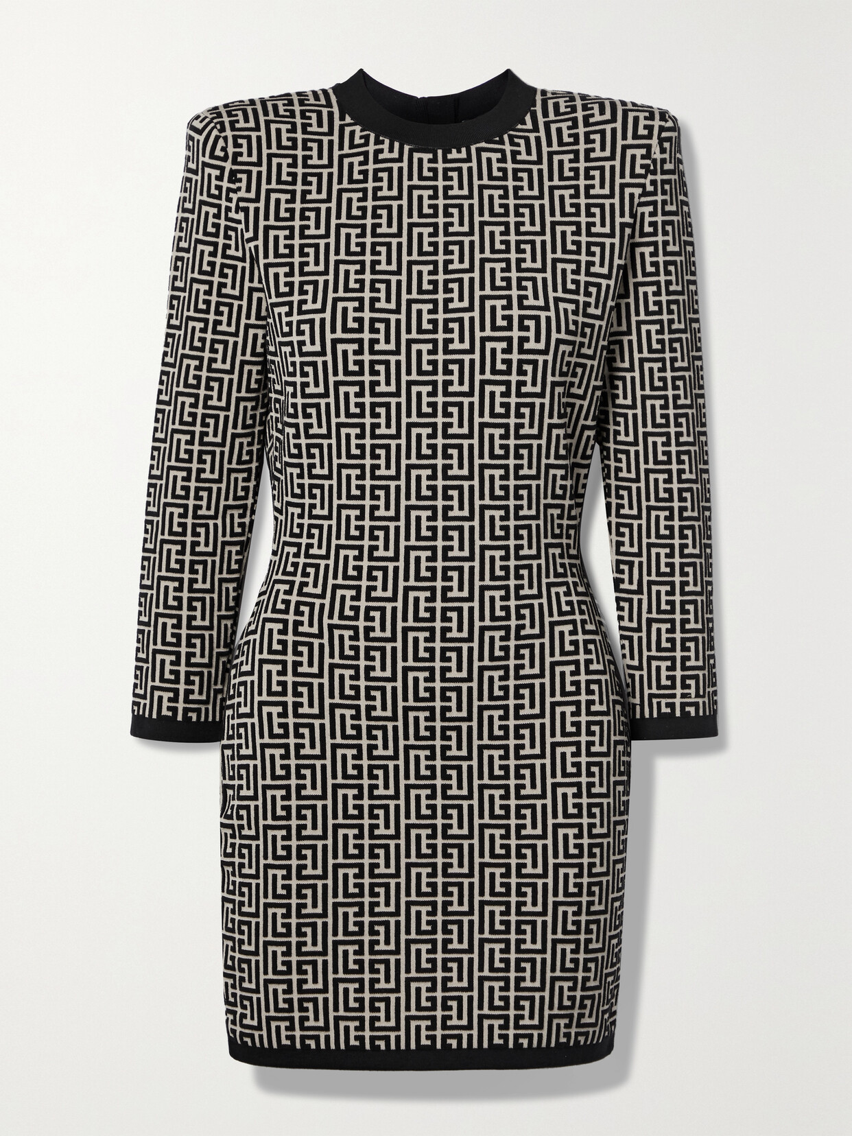 Balmain Monogram Wool-blend Knit Minidress In Neutrals