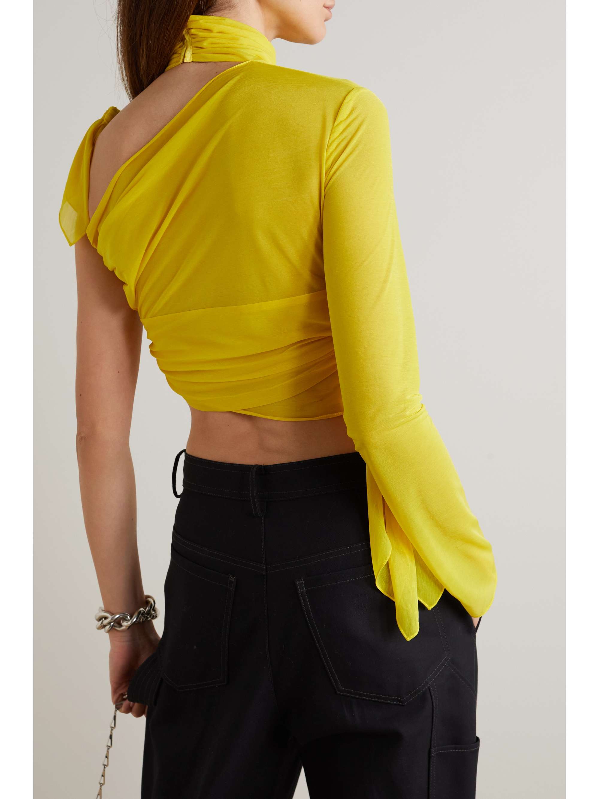 SUPRIYA LELE Cropped one-sleeve gathered georgette top