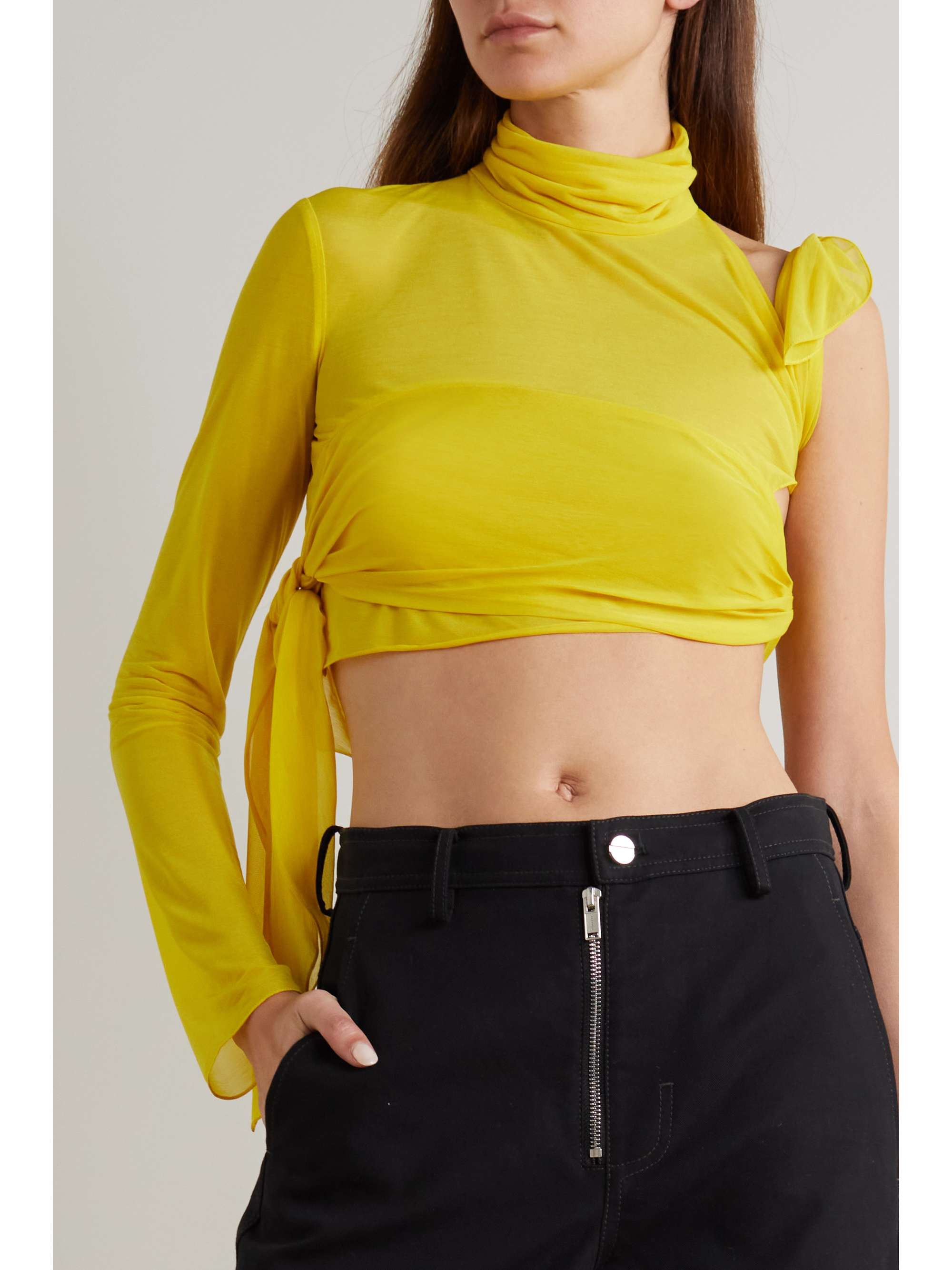 SUPRIYA LELE Cropped one-sleeve gathered georgette top