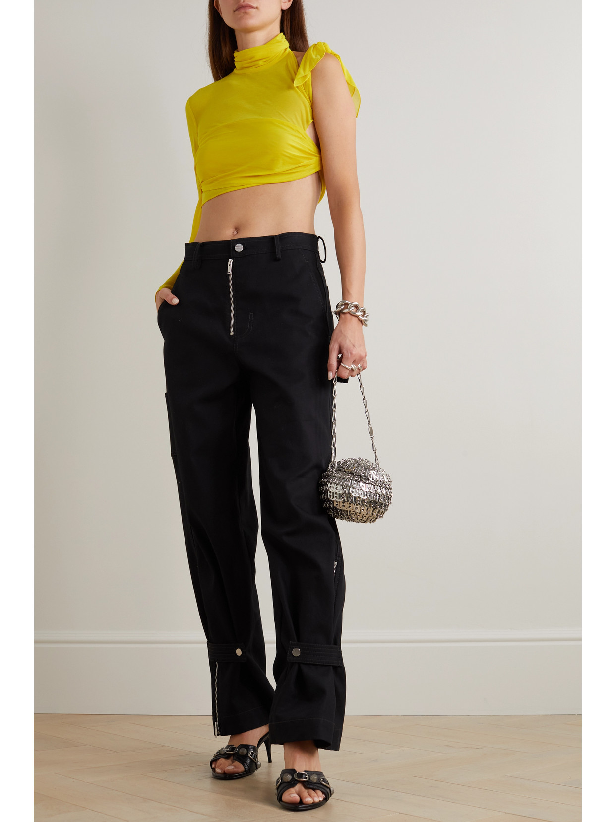 Supriya Lele Cropped One-sleeve Gathered Georgette Top In Yellow