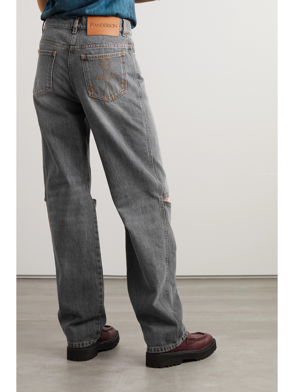 Jw Anderson Cutout High-rise Straight-leg Jeans In Gray