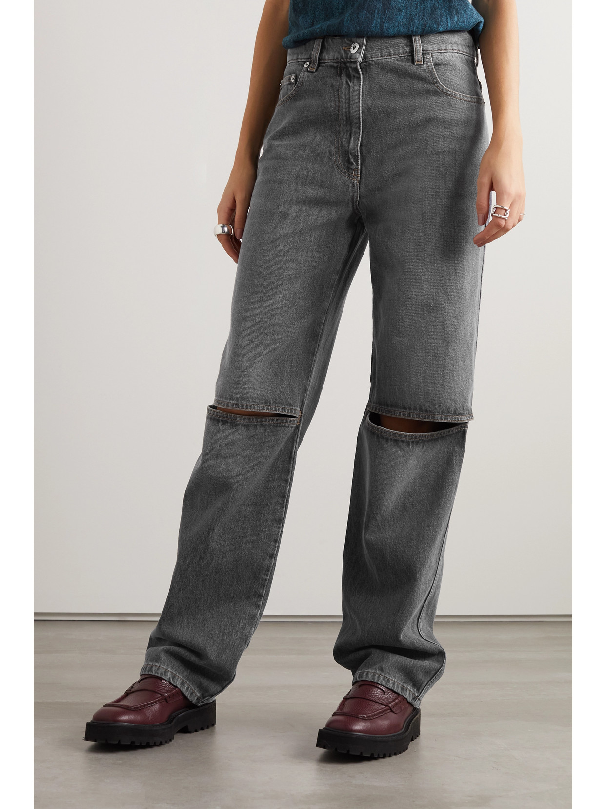 Jw Anderson Cutout High-rise Straight-leg Jeans In Gray