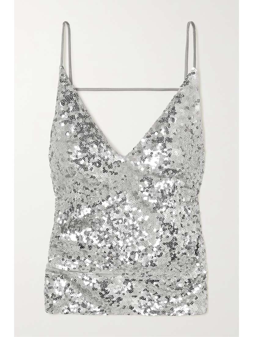 COMMISSION Stella Cutout Sequined Satin Camisole