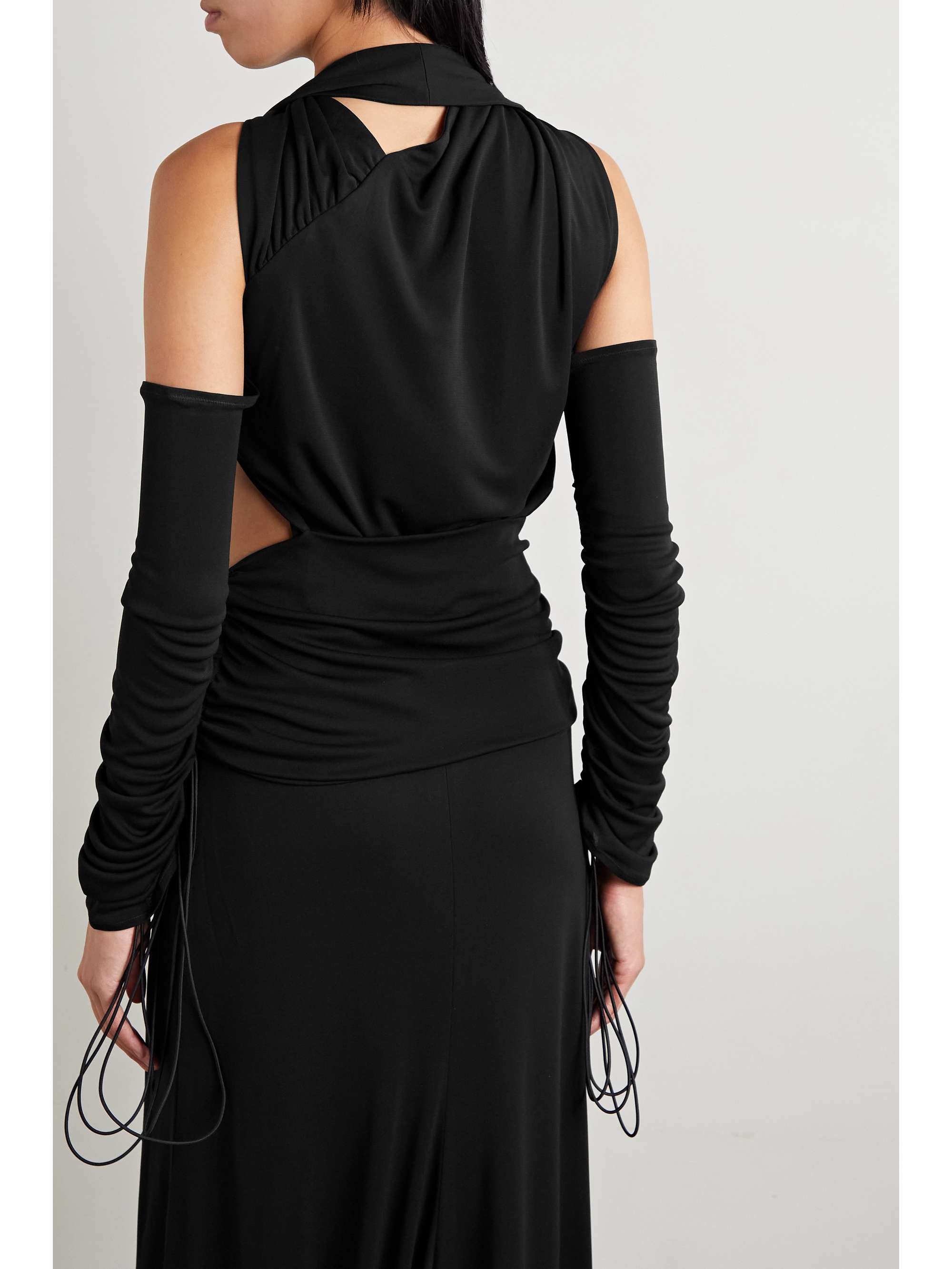 MAXIMILIAN Donna cutout draped stretch-jersey top