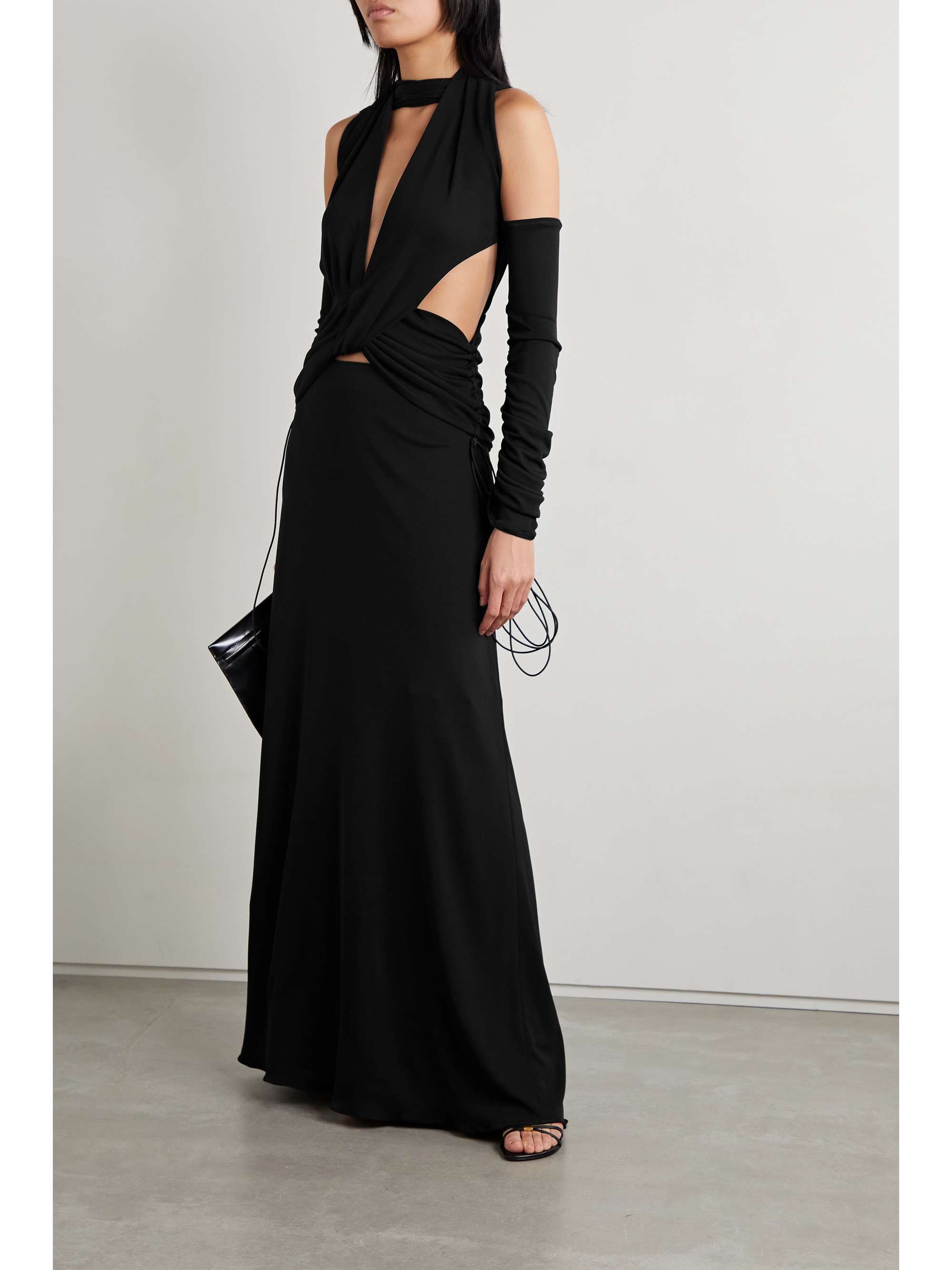 MAXIMILIAN Donna cutout draped stretch-jersey top