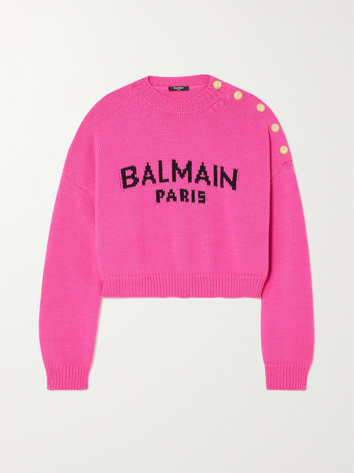 Balmain - Button-embellished Intarsia Wool-blend Sweater - Pink