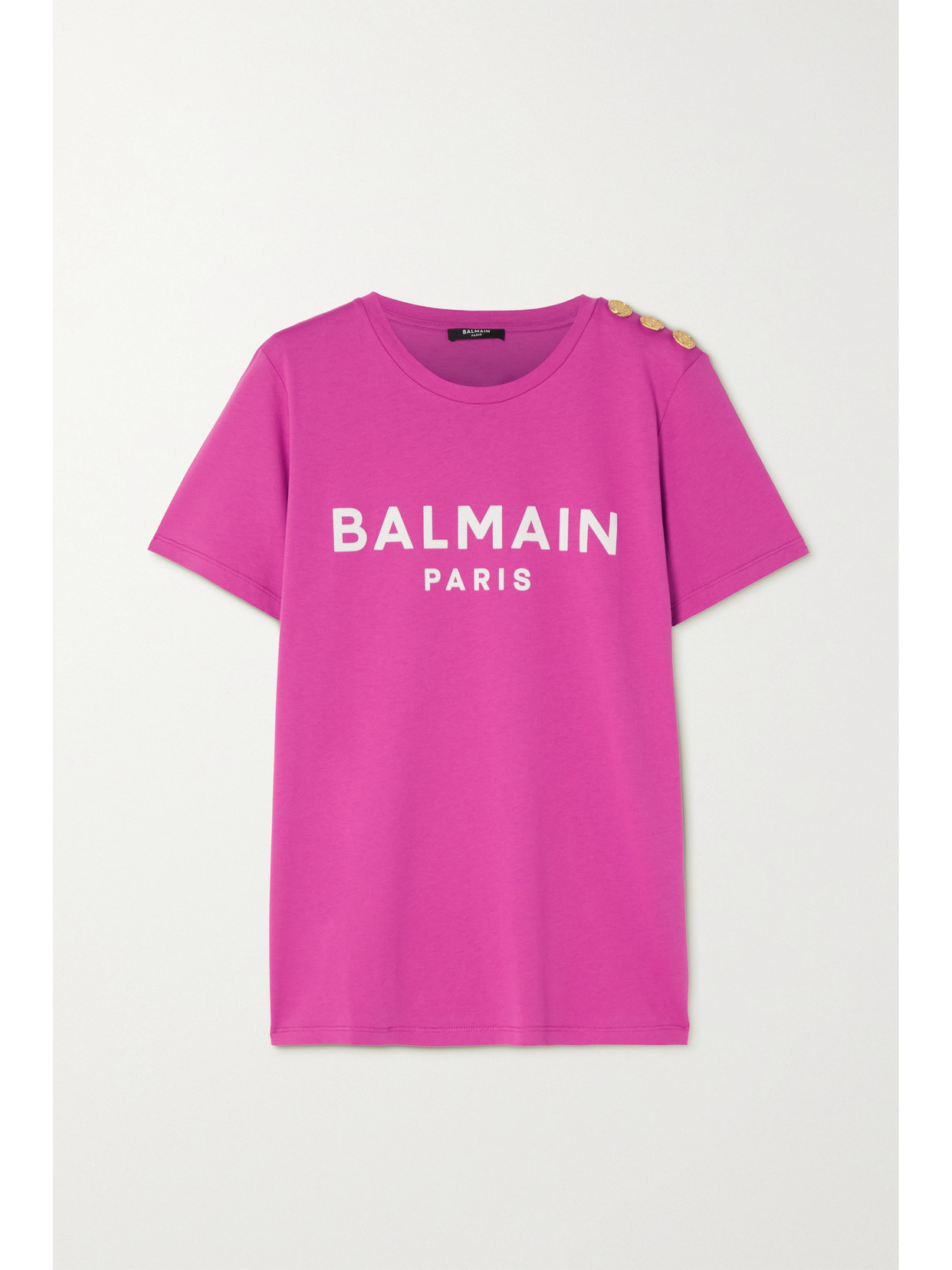 Balmain - Button-embellished Flocked Cotton-jersey T-shirt - Pink