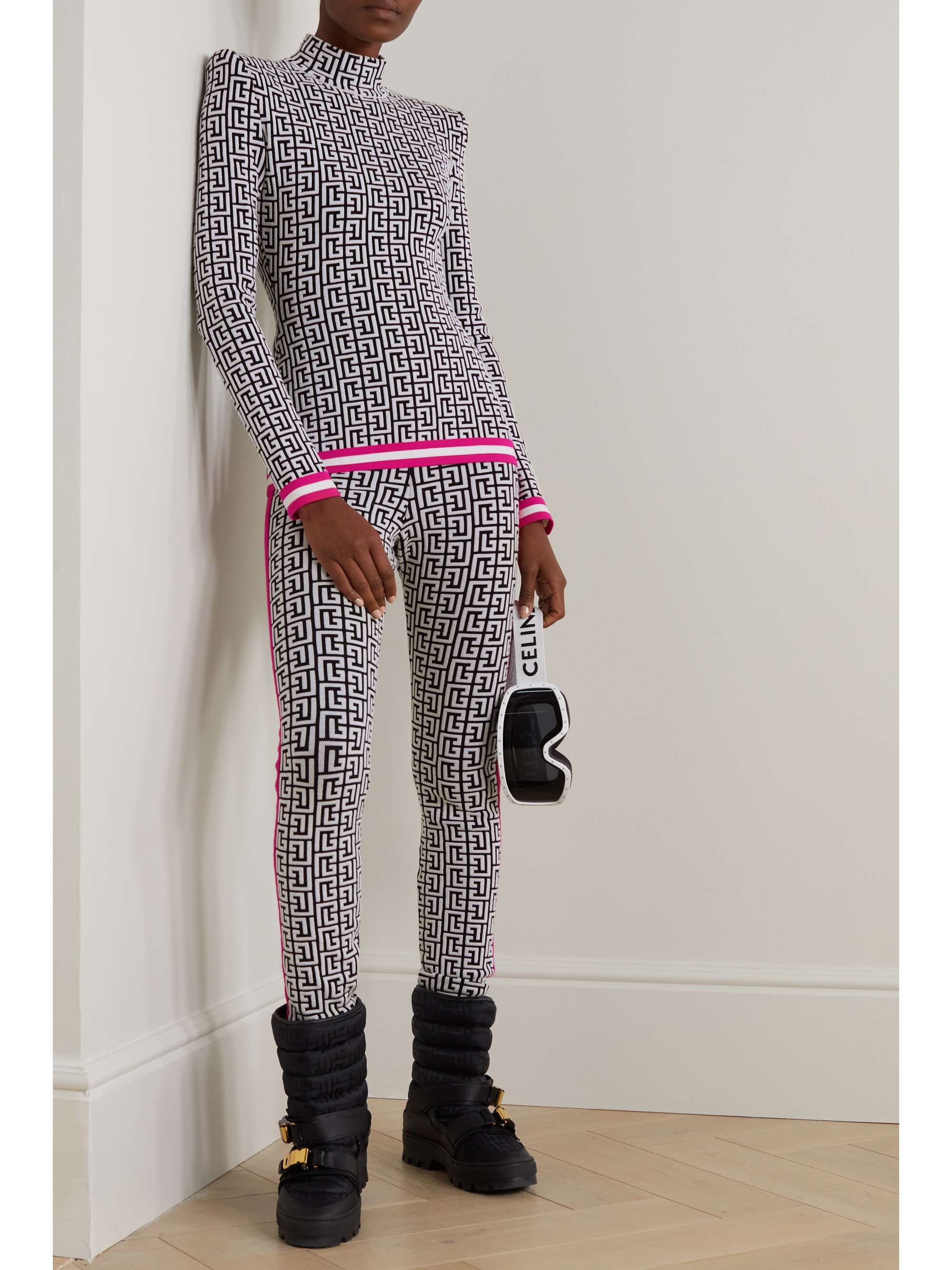 BALMAIN Jacquard-knit wool-blend leggings