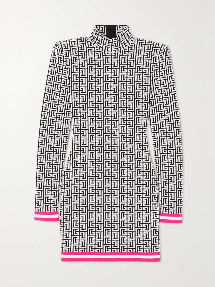 Balmain Jacquard-knit Turtleneck Mini Dress