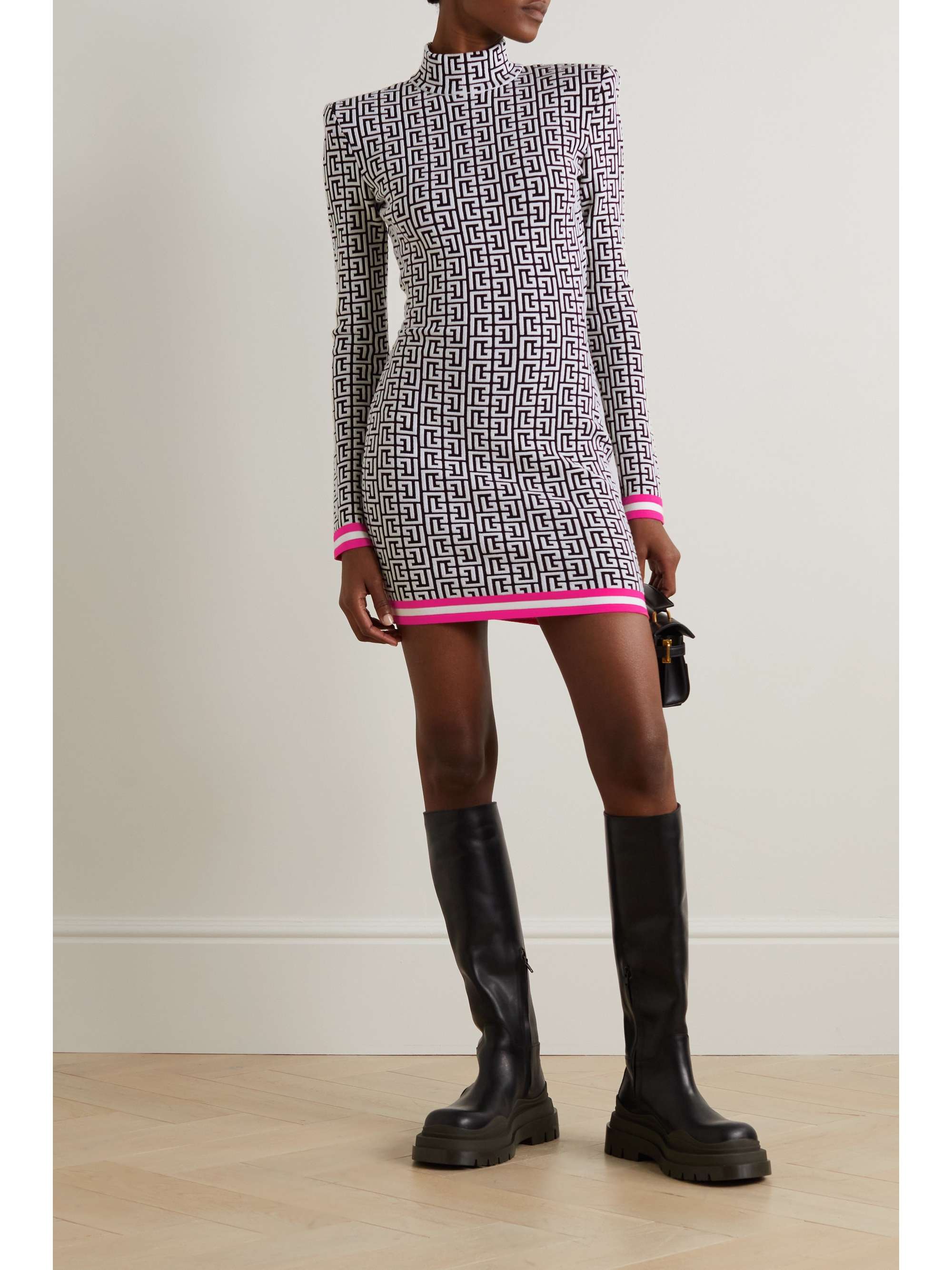 Jacquard-knit turtleneck mini dress