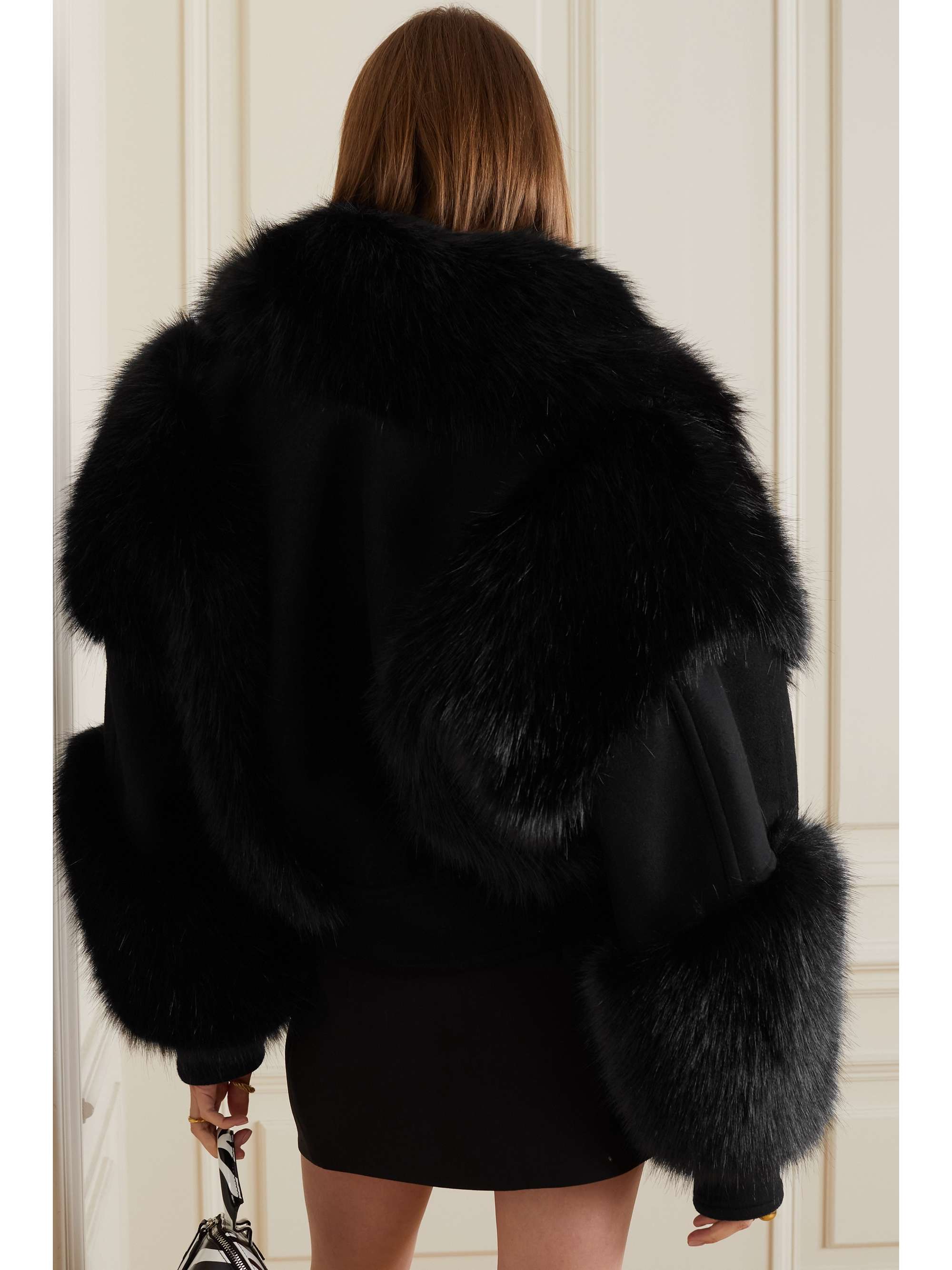 BALMAIN Faux fur and wool jacket