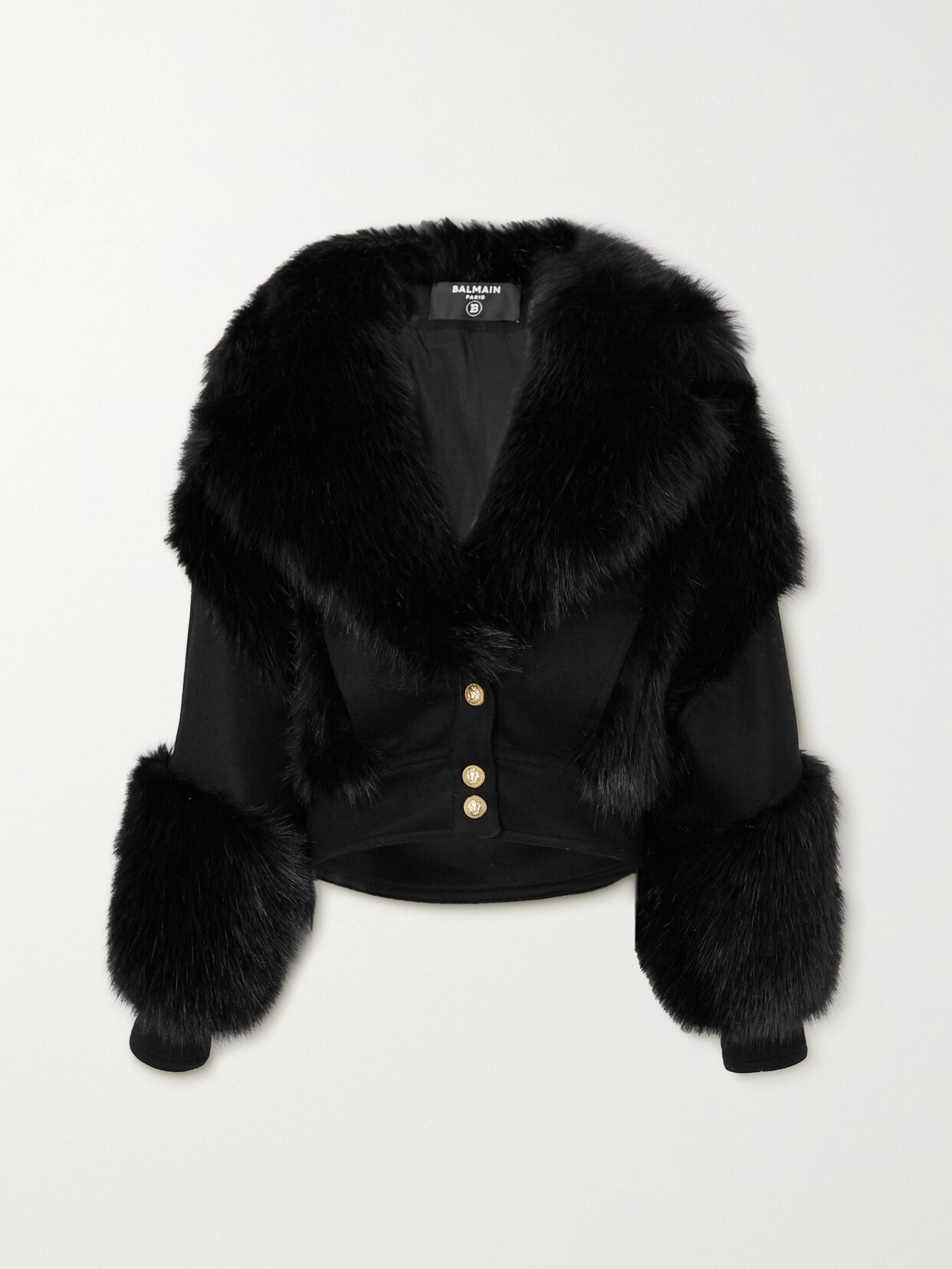 BALMAIN FAUX FUR AND WOOL JACKET