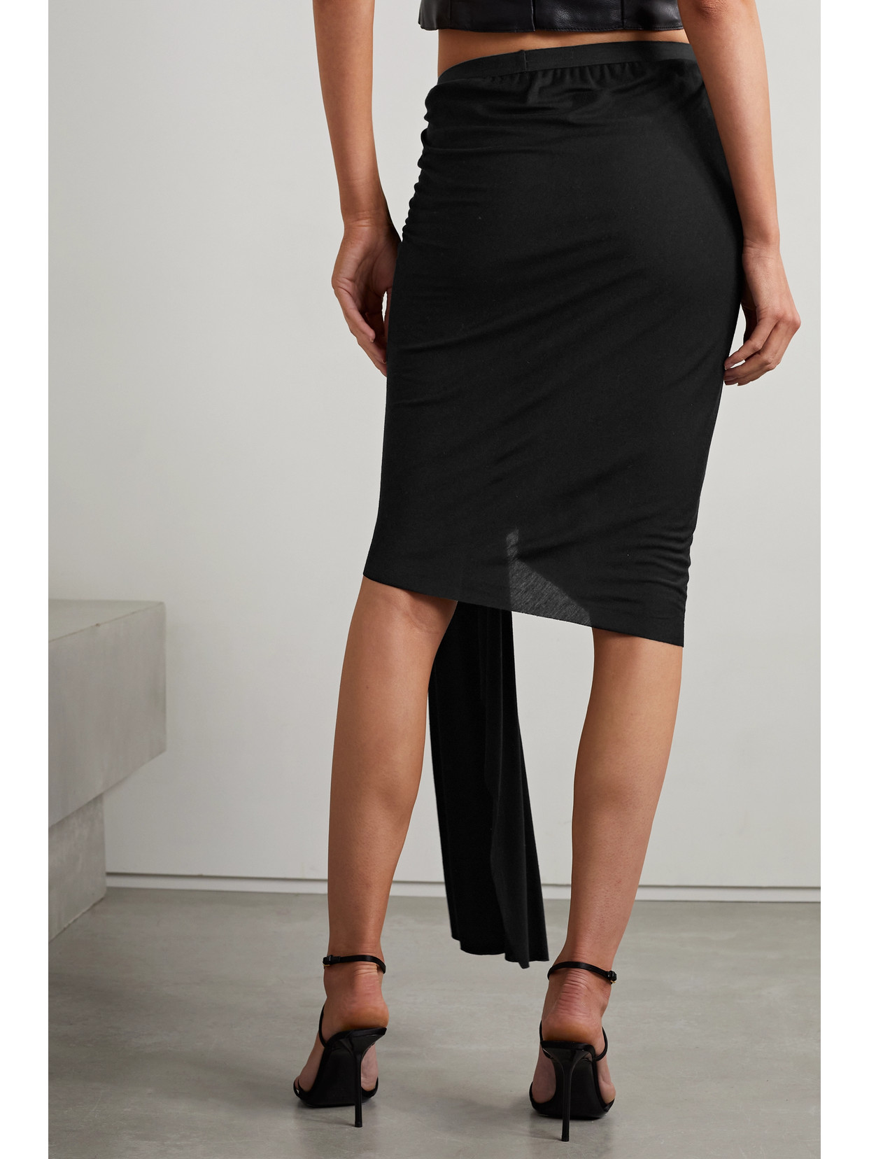Rick Owens Stevie Asymetric Draped Jersey Skirt In Black