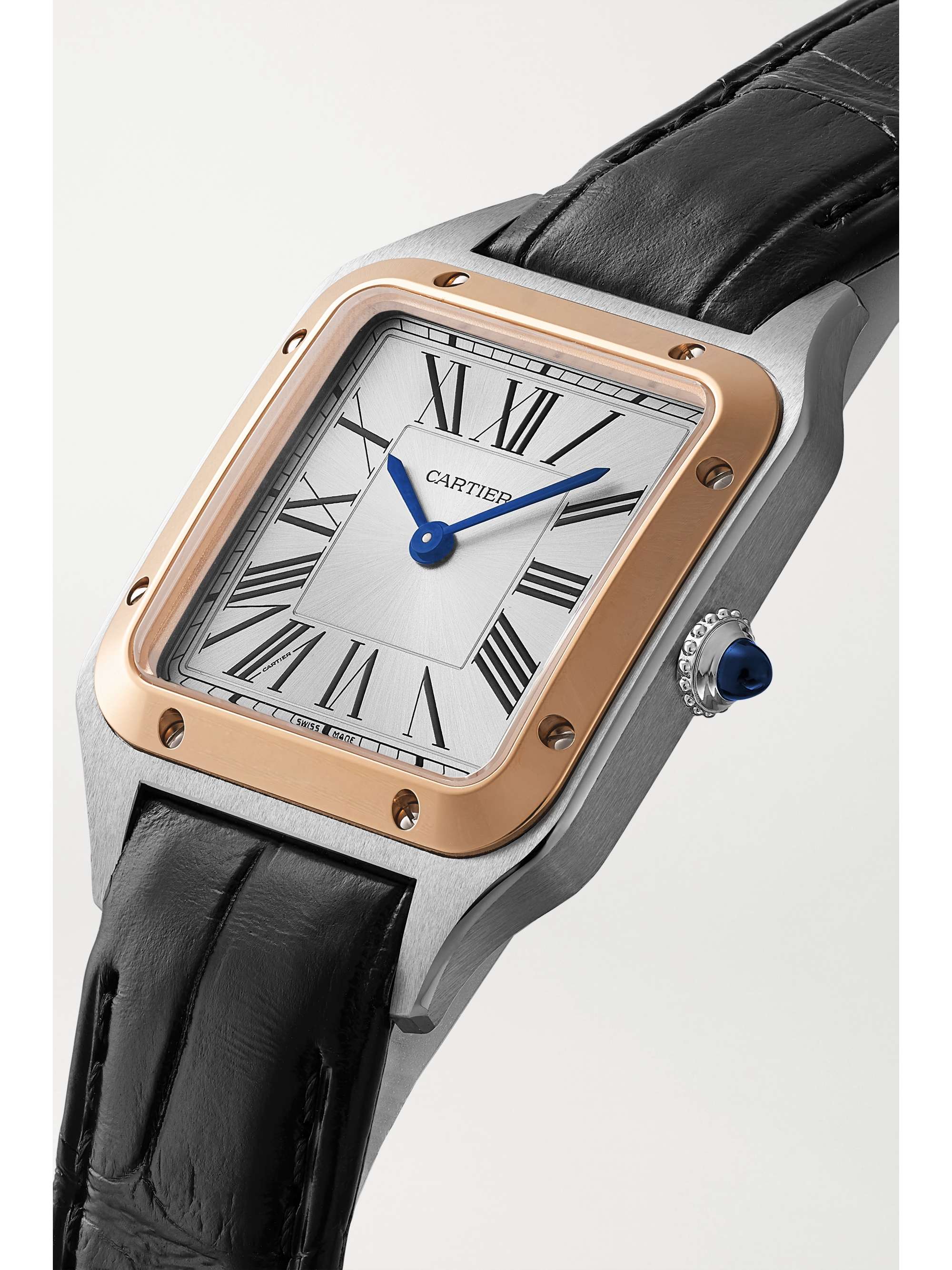CARTIER Santos-Dumont 38mm small stainless steel, 18-karat rose gold and alligator watch