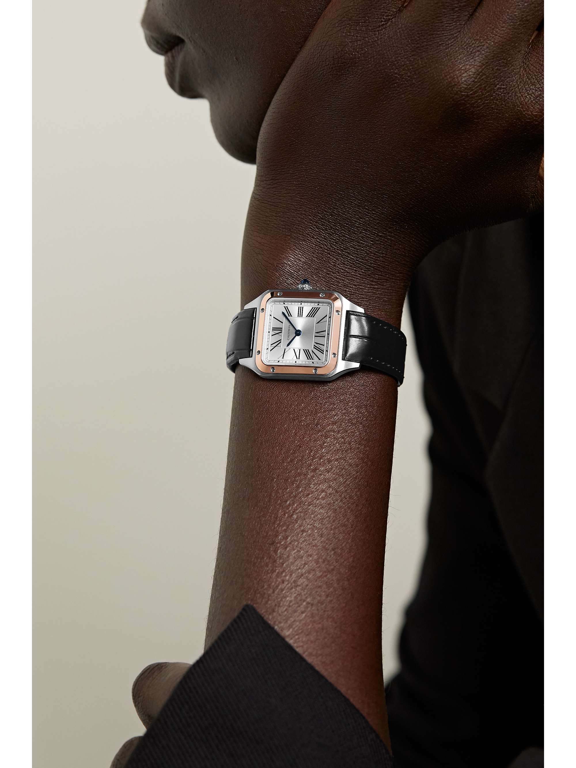 CARTIER Santos-Dumont 38mm small stainless steel, 18-karat rose gold and alligator watch