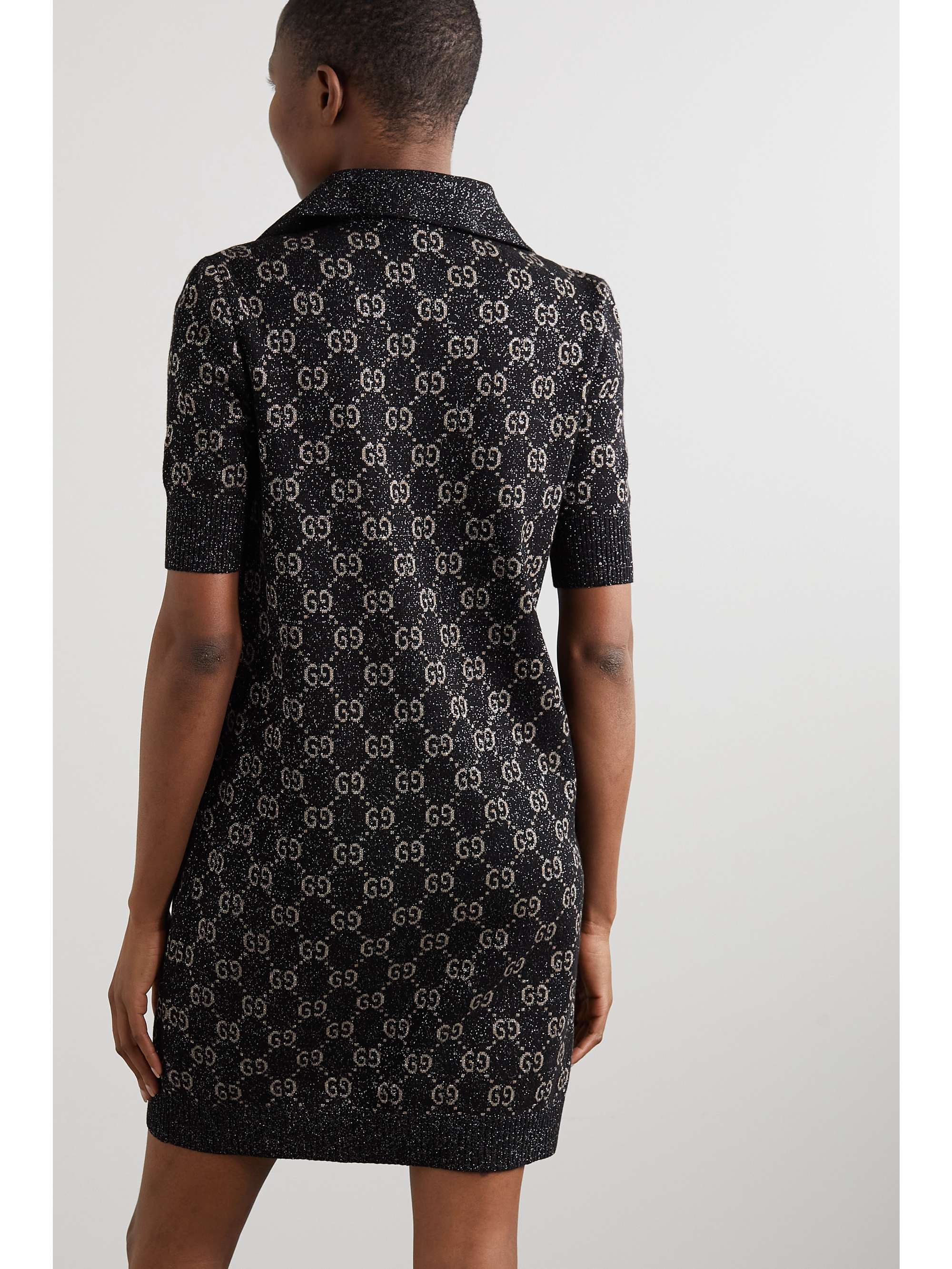 GUCCI Metallic jacquard-knit cotton-blend mini dress