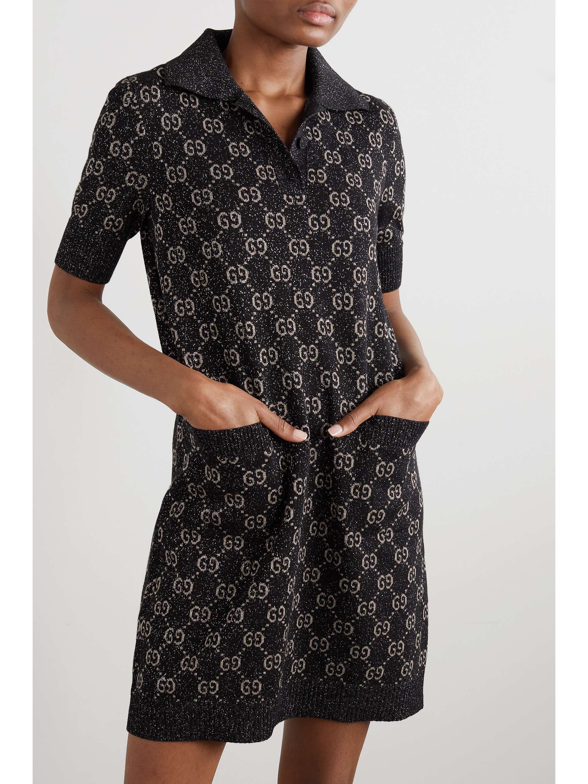 GUCCI Metallic jacquard-knit cotton-blend mini dress