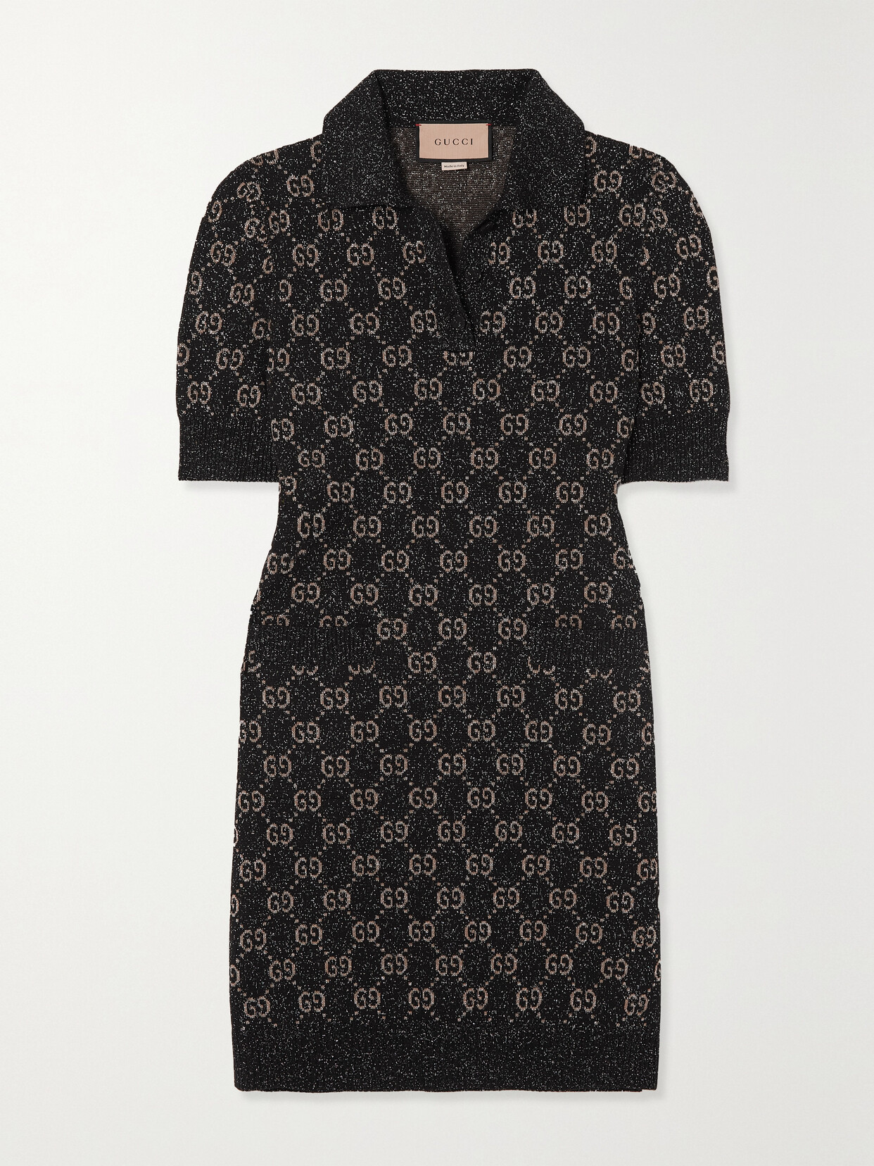 Gucci Metallic Jacquard-knit Cotton-blend Mini Dress In Black