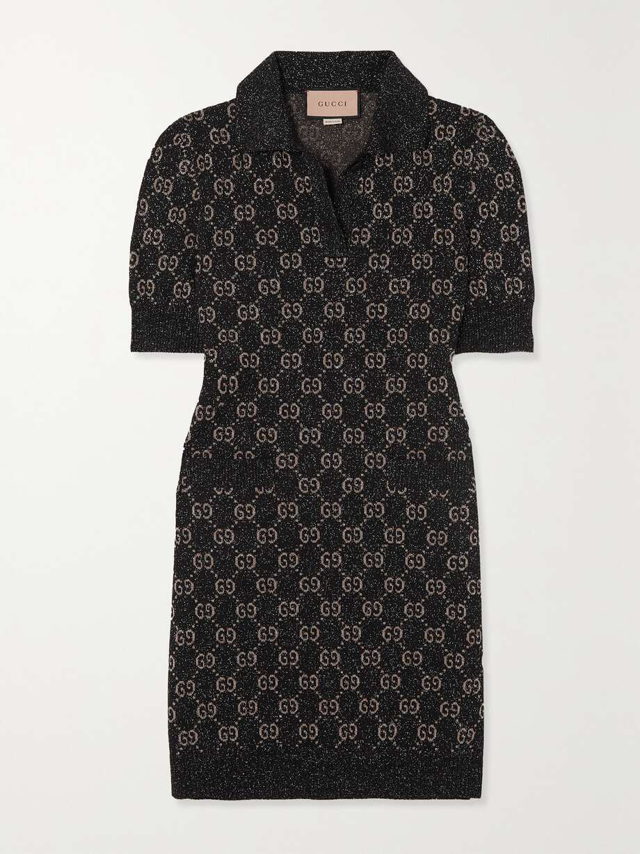 metallic jacquard-knit cotton-blend mini dress