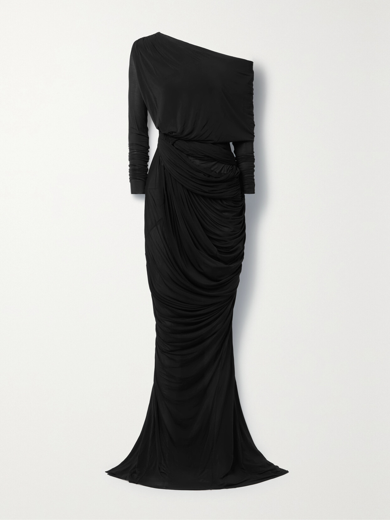 Rick Owens One-shoulder Draped Stretch-jersey Gown In Black