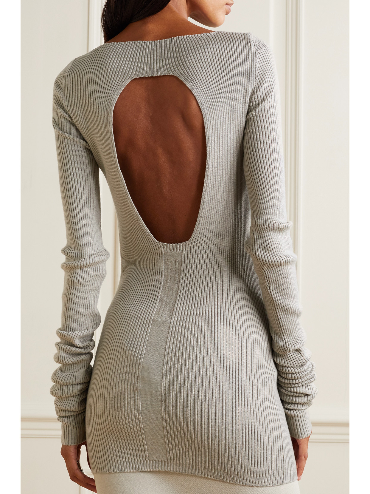 Shop Rick Owens Open-back Ribbed Wool Top In Ecru