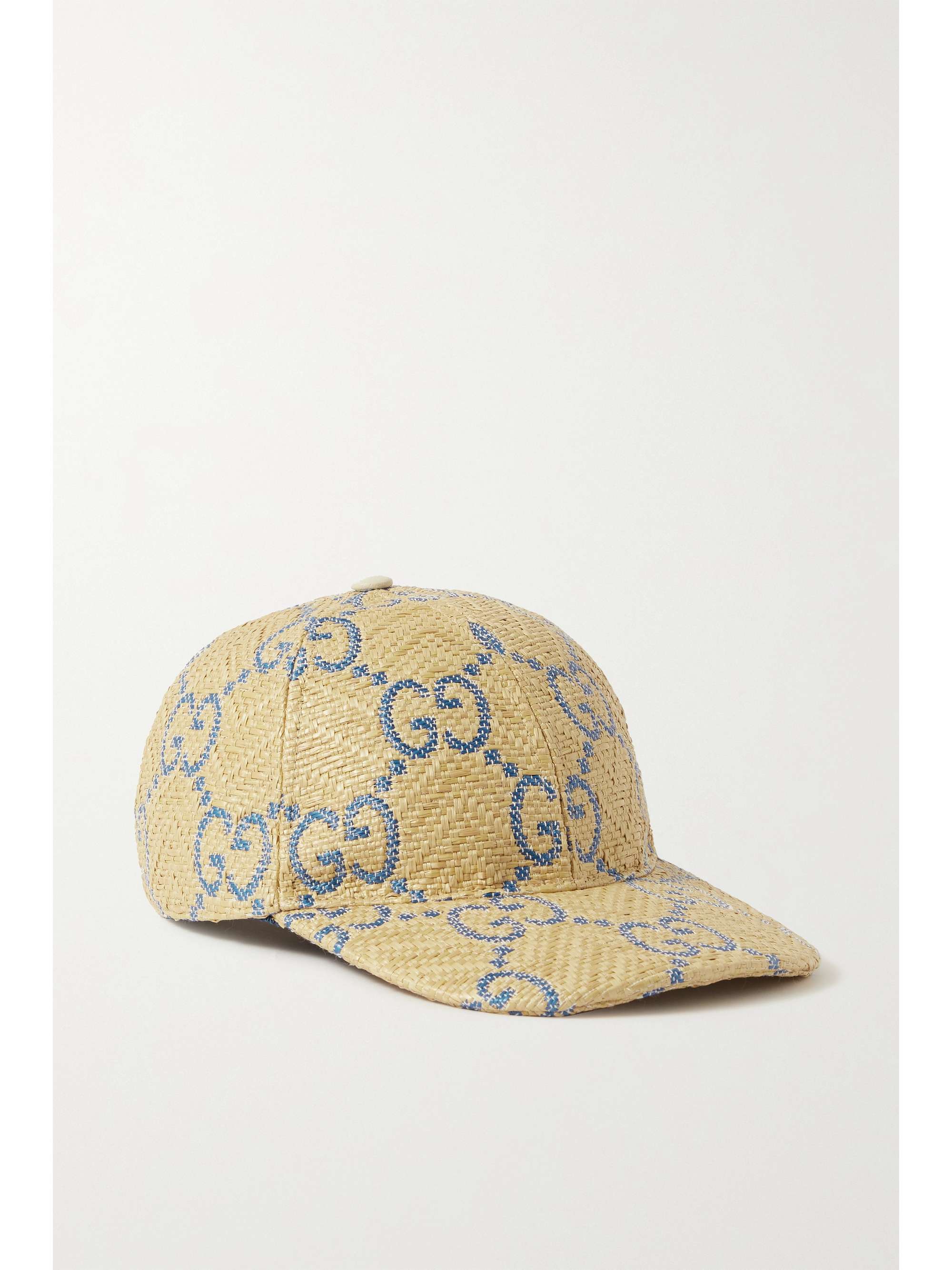 Beige Leather-trimmed raffia-effect 