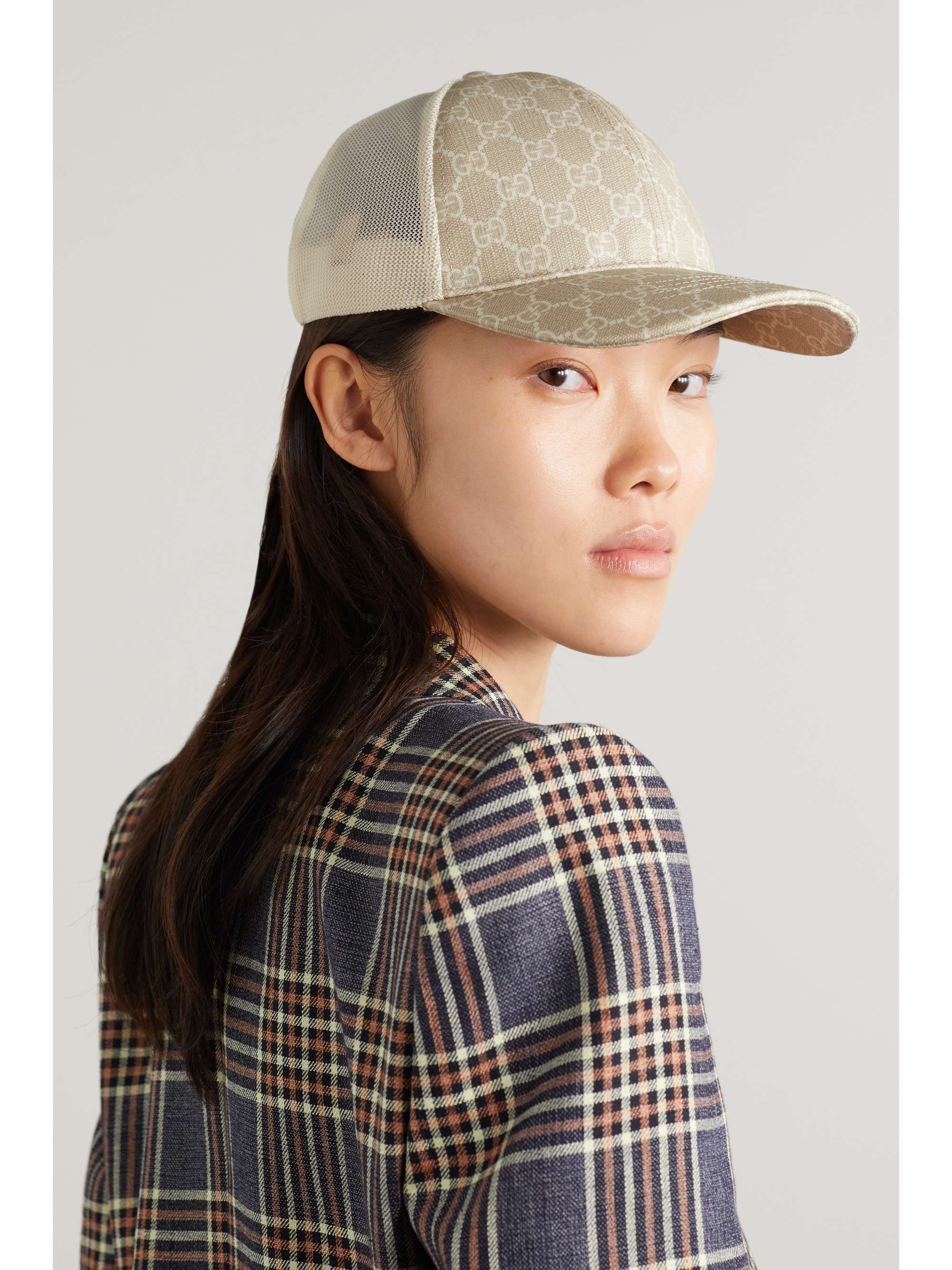 GUCCI Leather-trimmed jacquard and mesh baseball cap | NET-A-PORTER GUCCI Leather-trimmed jacquard and mesh baseball cap | NET-A-PORTER