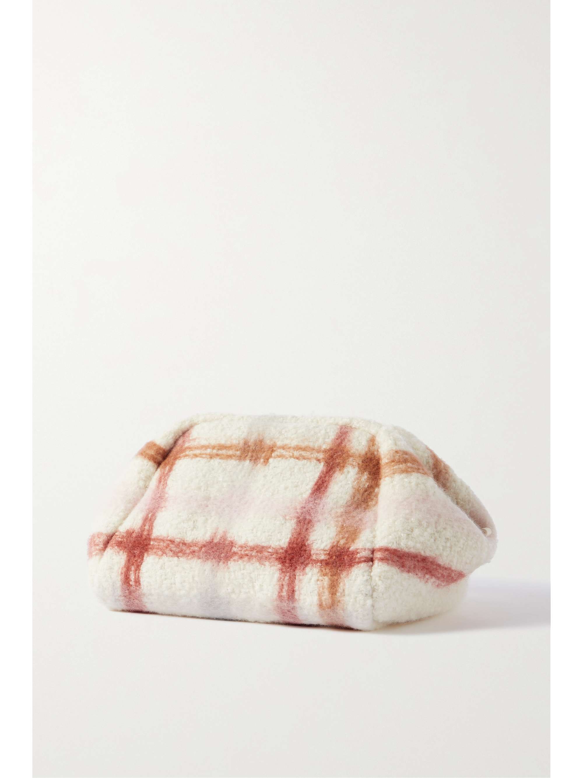 LORO PIANA Puffy leather-trimmed checked cashmere and silk-blend pouch