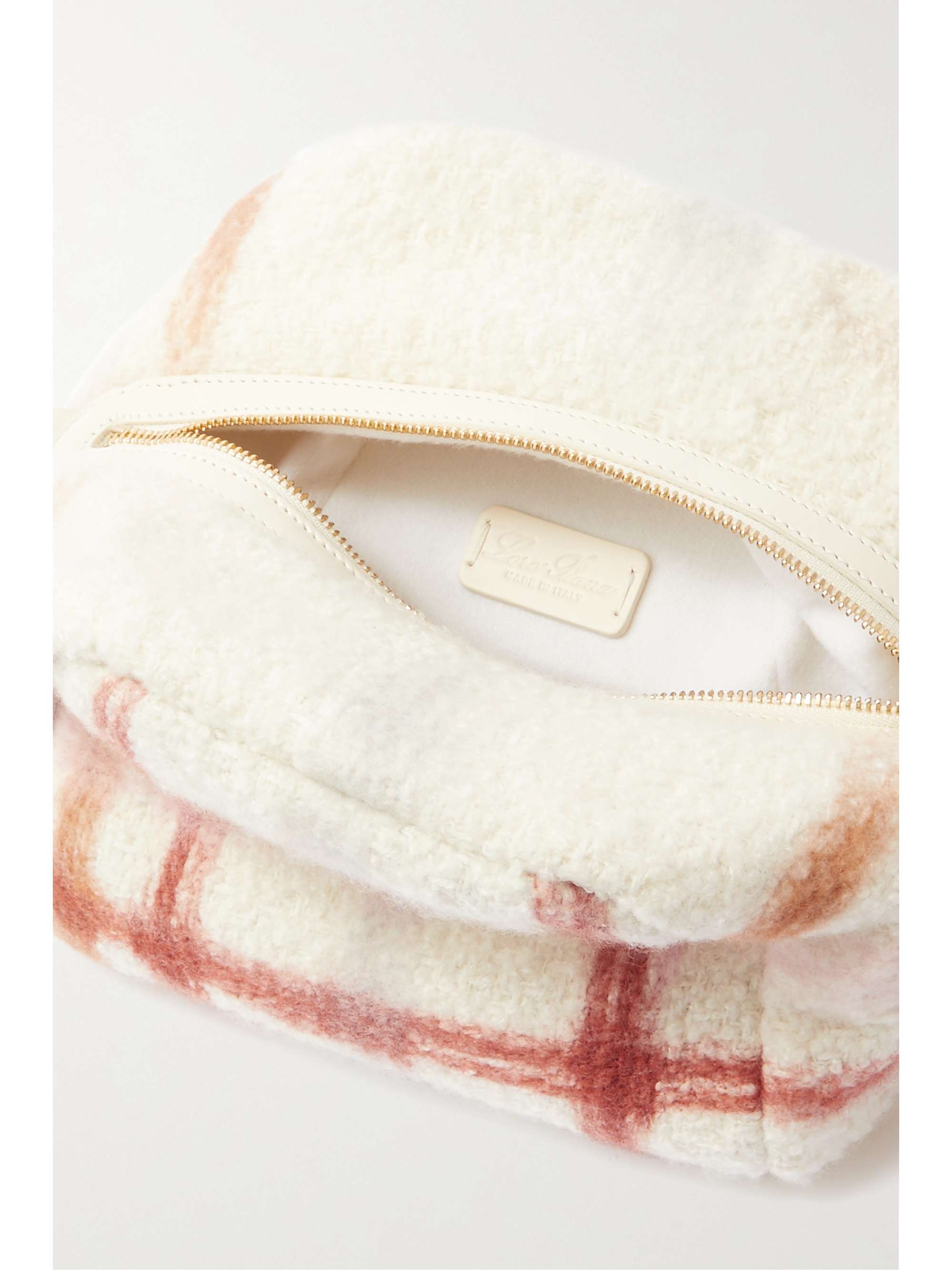 LORO PIANA Puffy leather-trimmed checked cashmere and silk-blend pouch