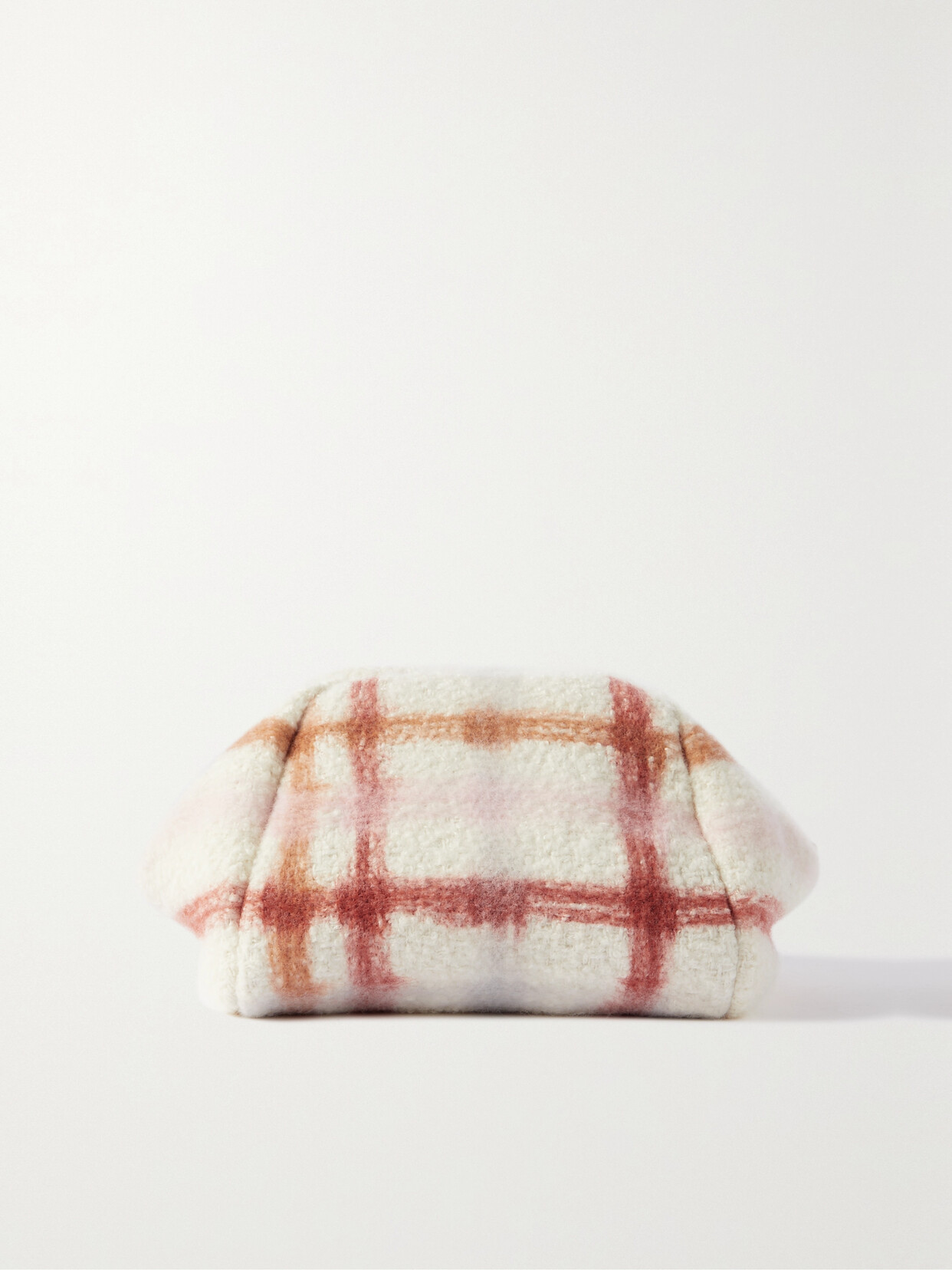 Loro Piana Puffy Leather-trimmed Checked Cashmere And Silk-blend Pouch In White